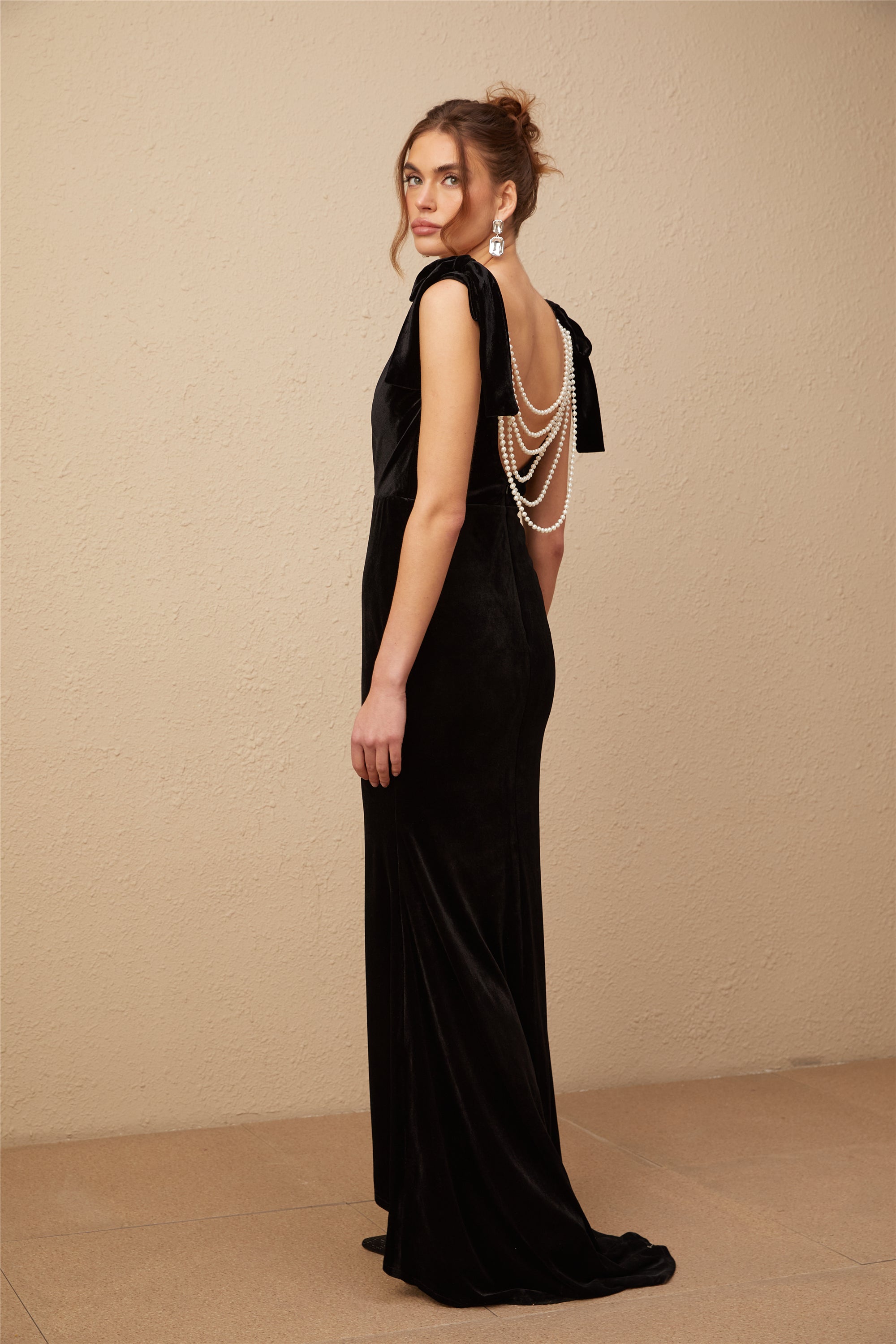 Audrey embellished velvet open-back maxi dress