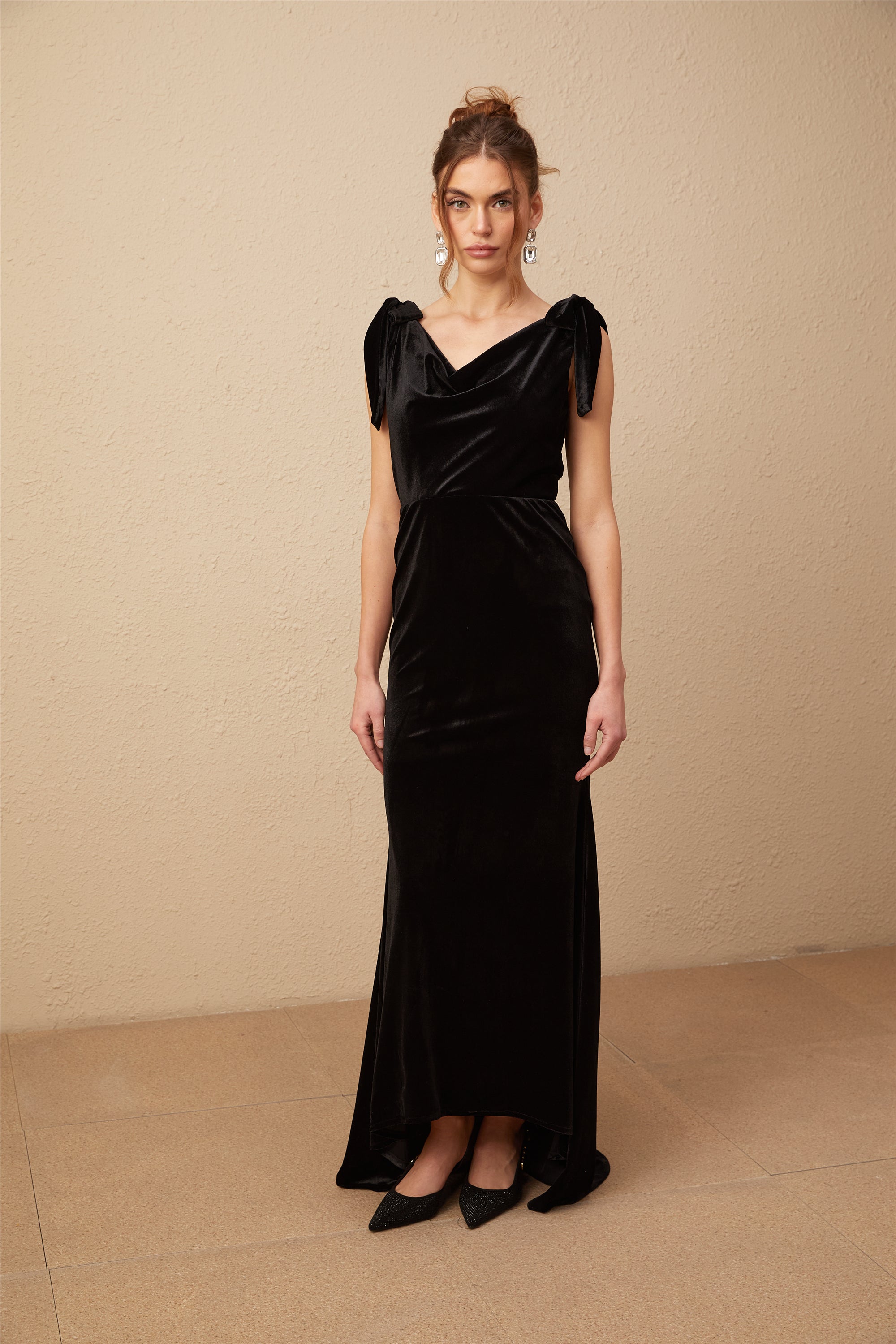 Audrey embellished velvet open-back maxi dress