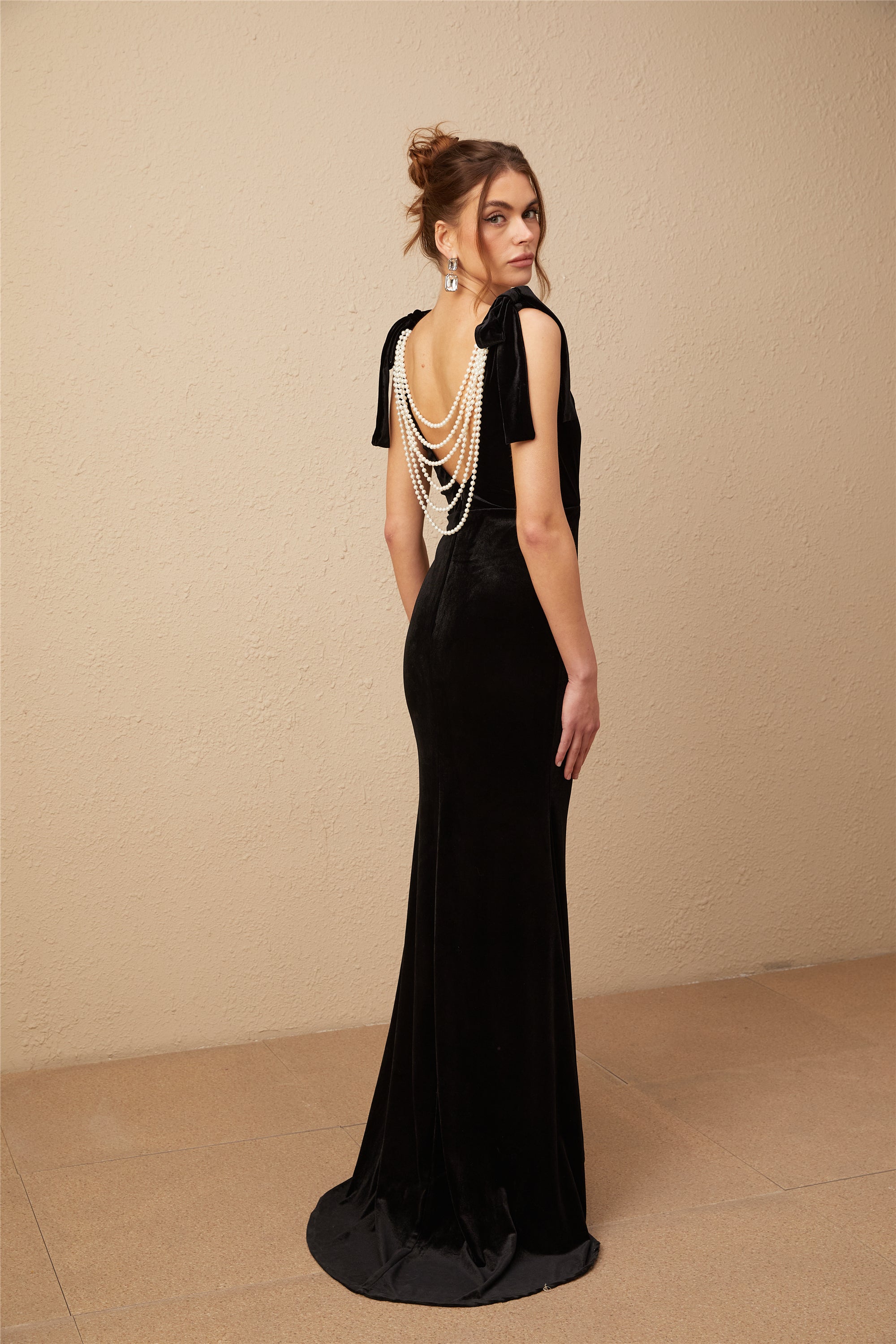 Audrey embellished velvet open-back maxi dress