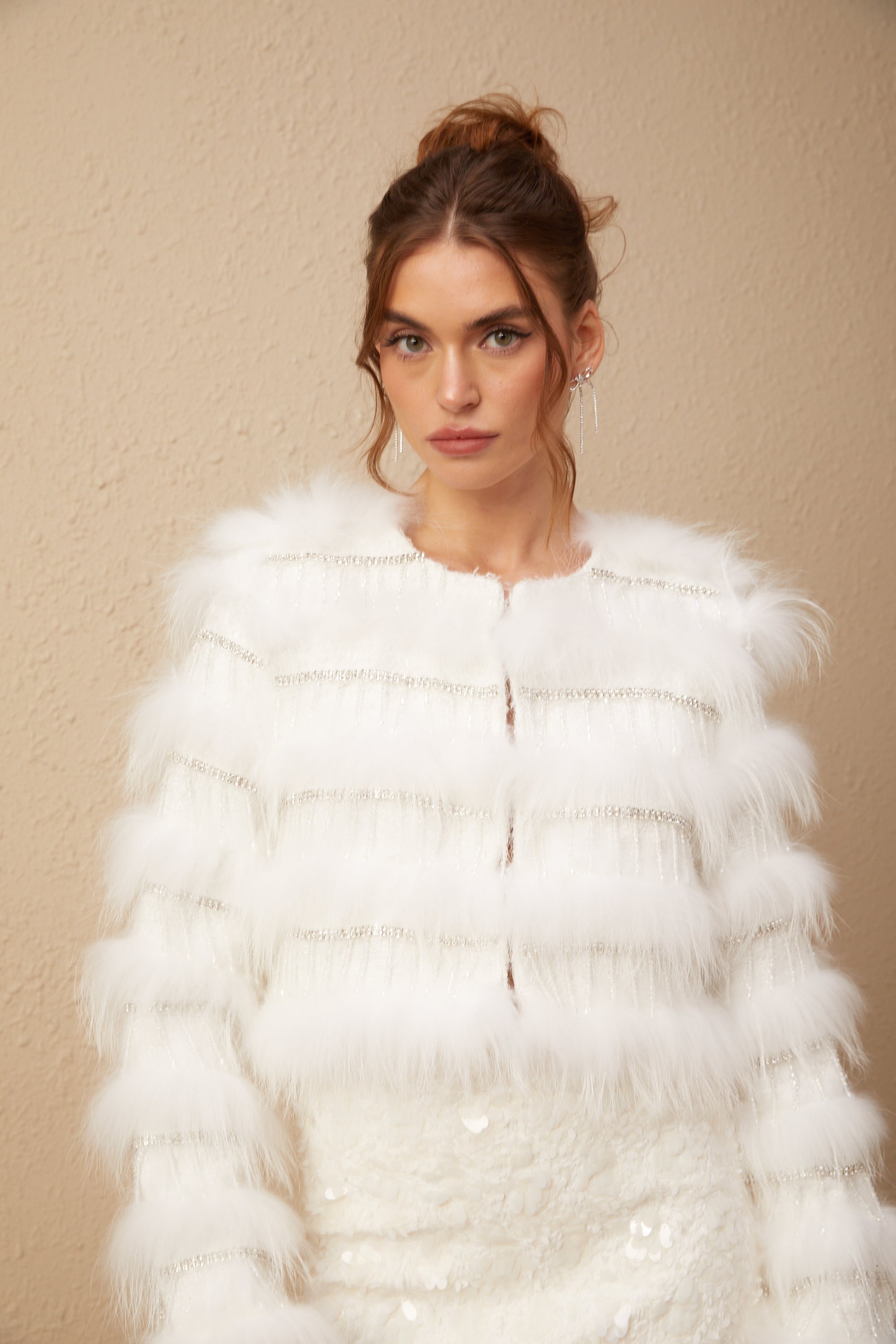 Margherita crystal-embellished padded fur jacket