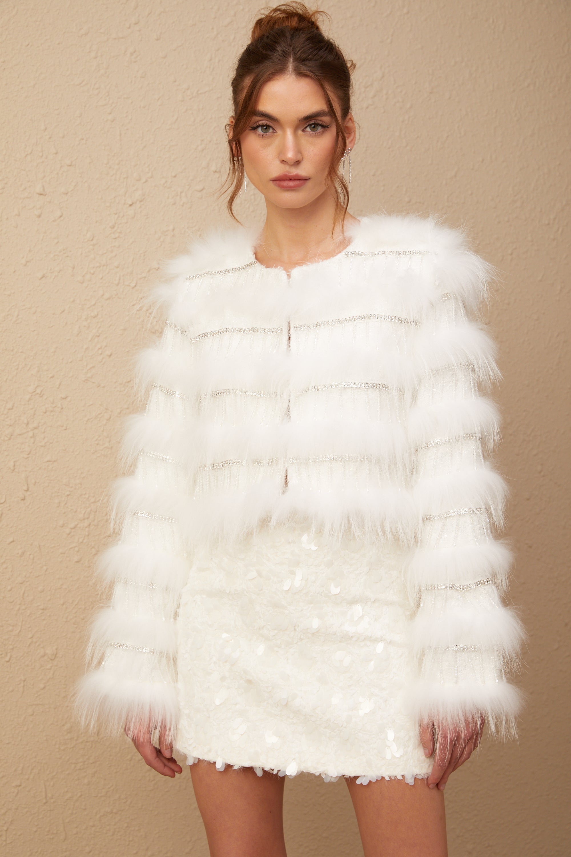 Margherita crystal-embellished padded fur jacket