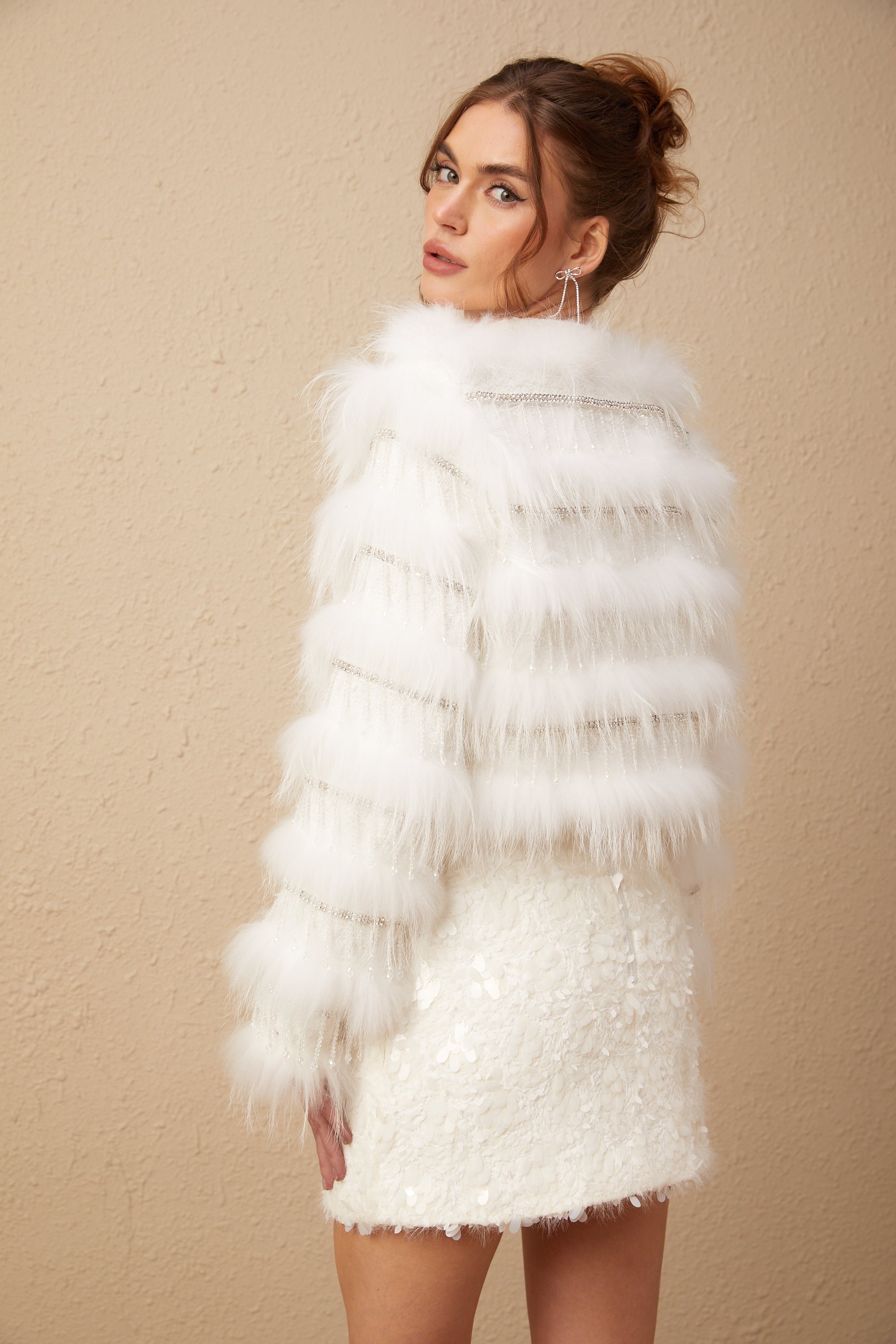 Margherita crystal-embellished padded fur jacket