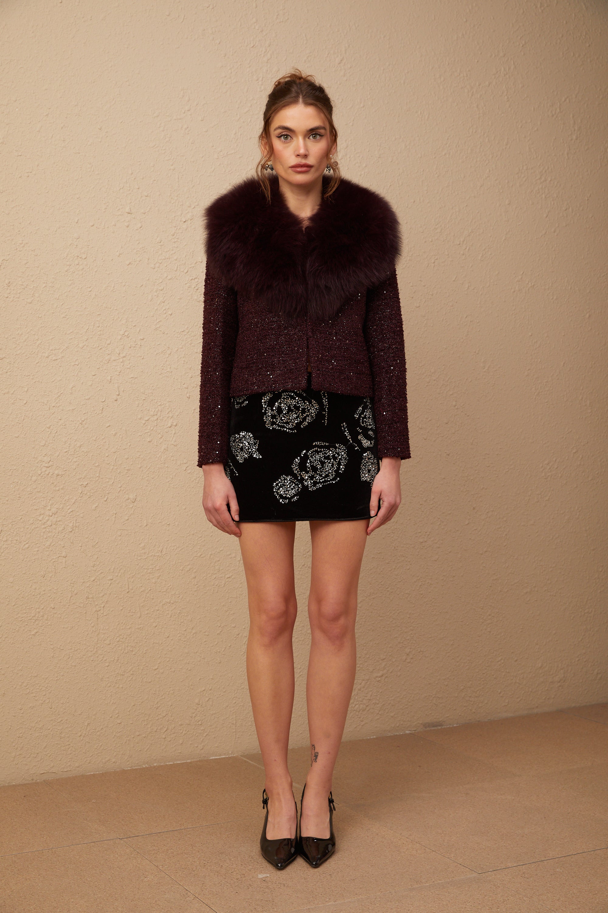 Lison sequined faux-fur tweed panelled jacket