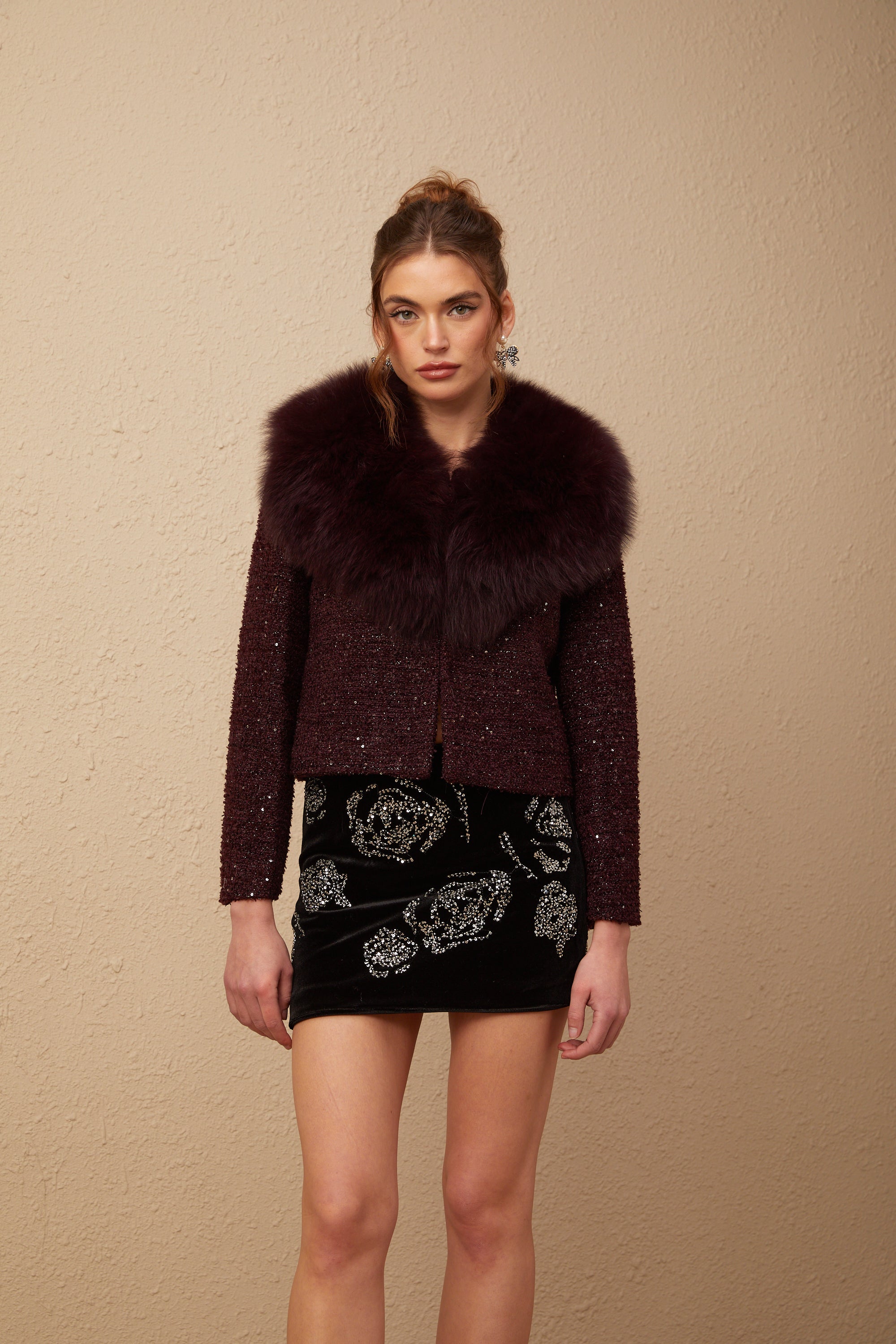 Lison sequined faux-fur tweed panelled jacket