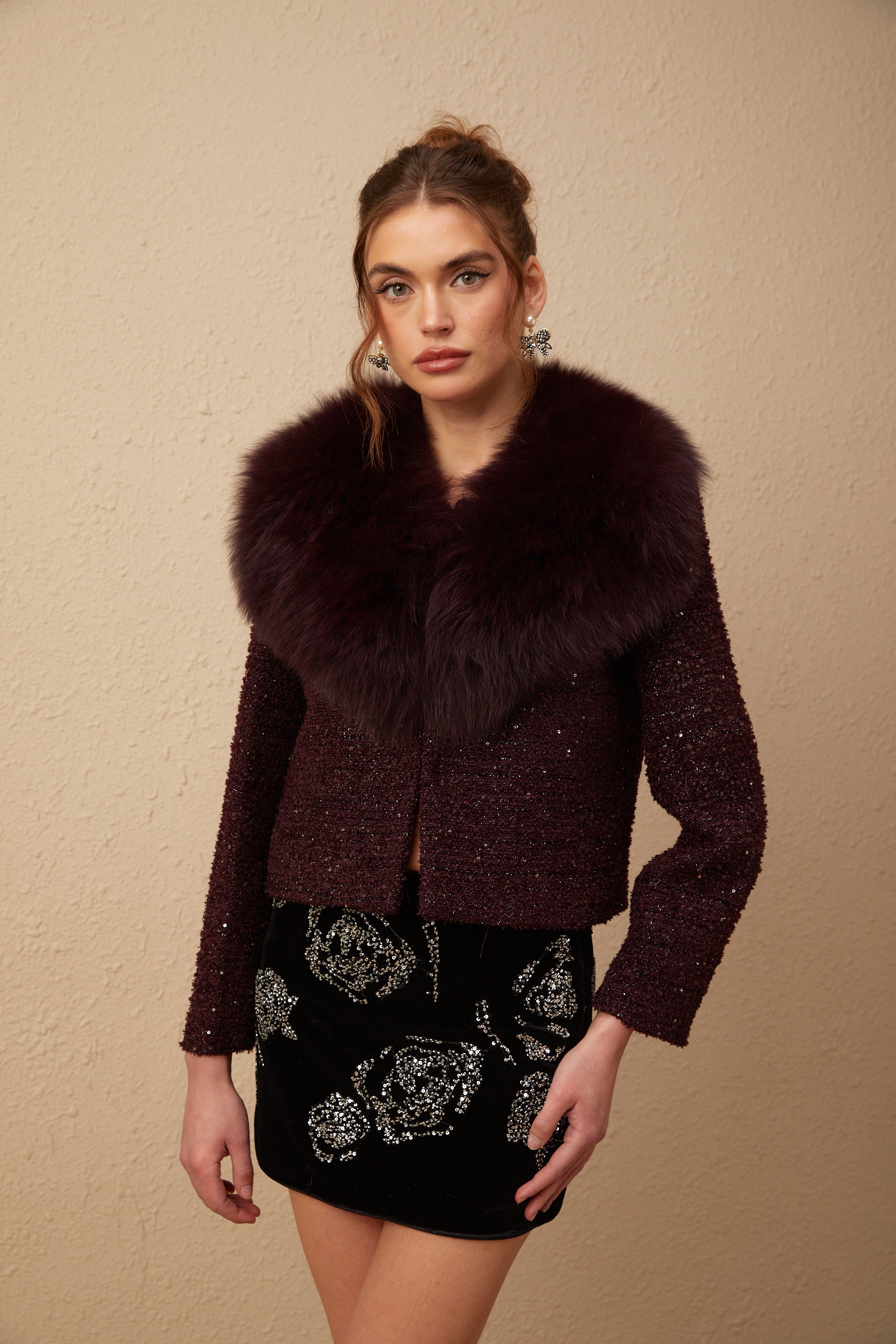 Lison sequined faux-fur tweed panelled jacket