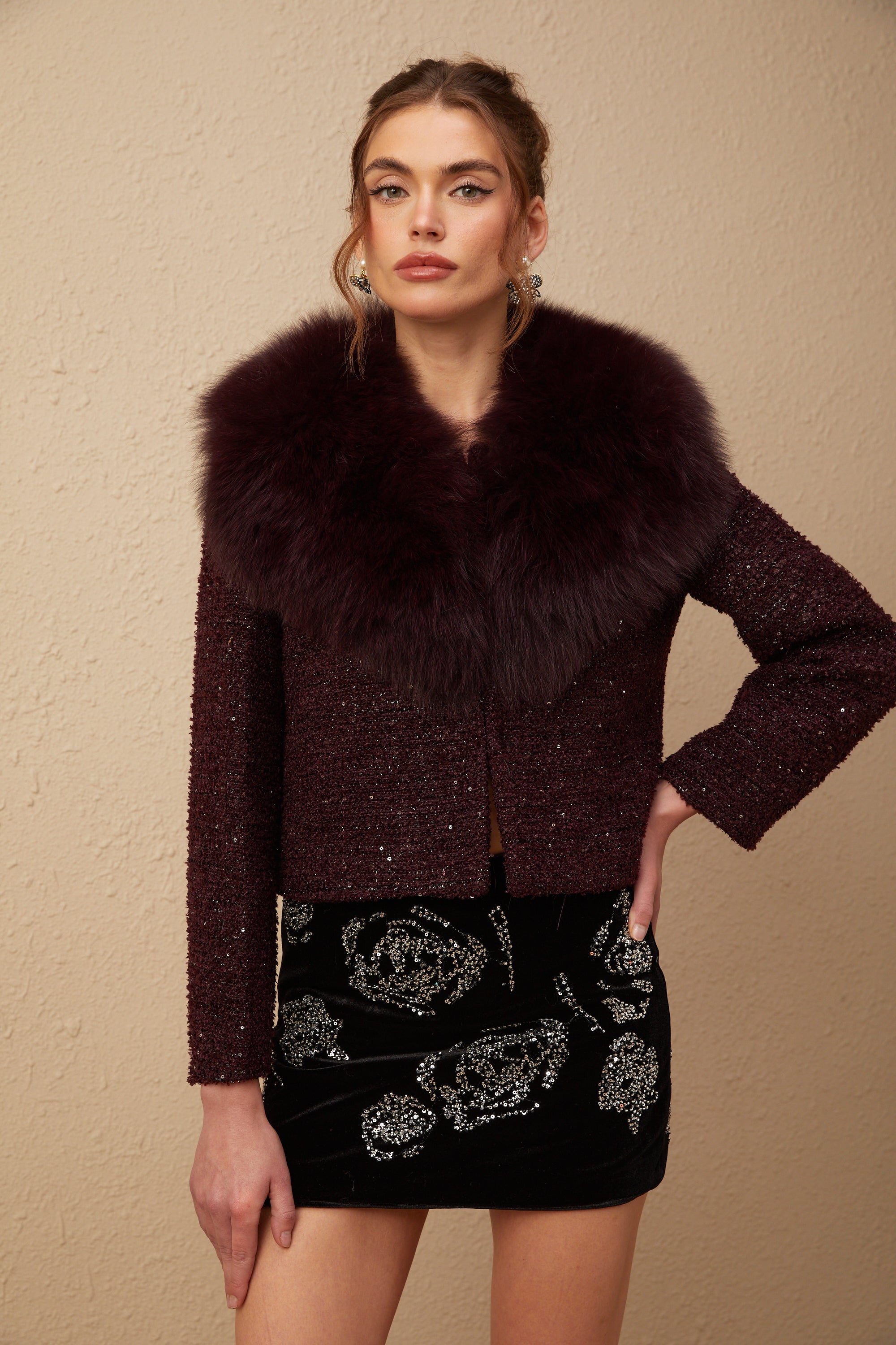 Lison sequined faux-fur tweed panelled jacket