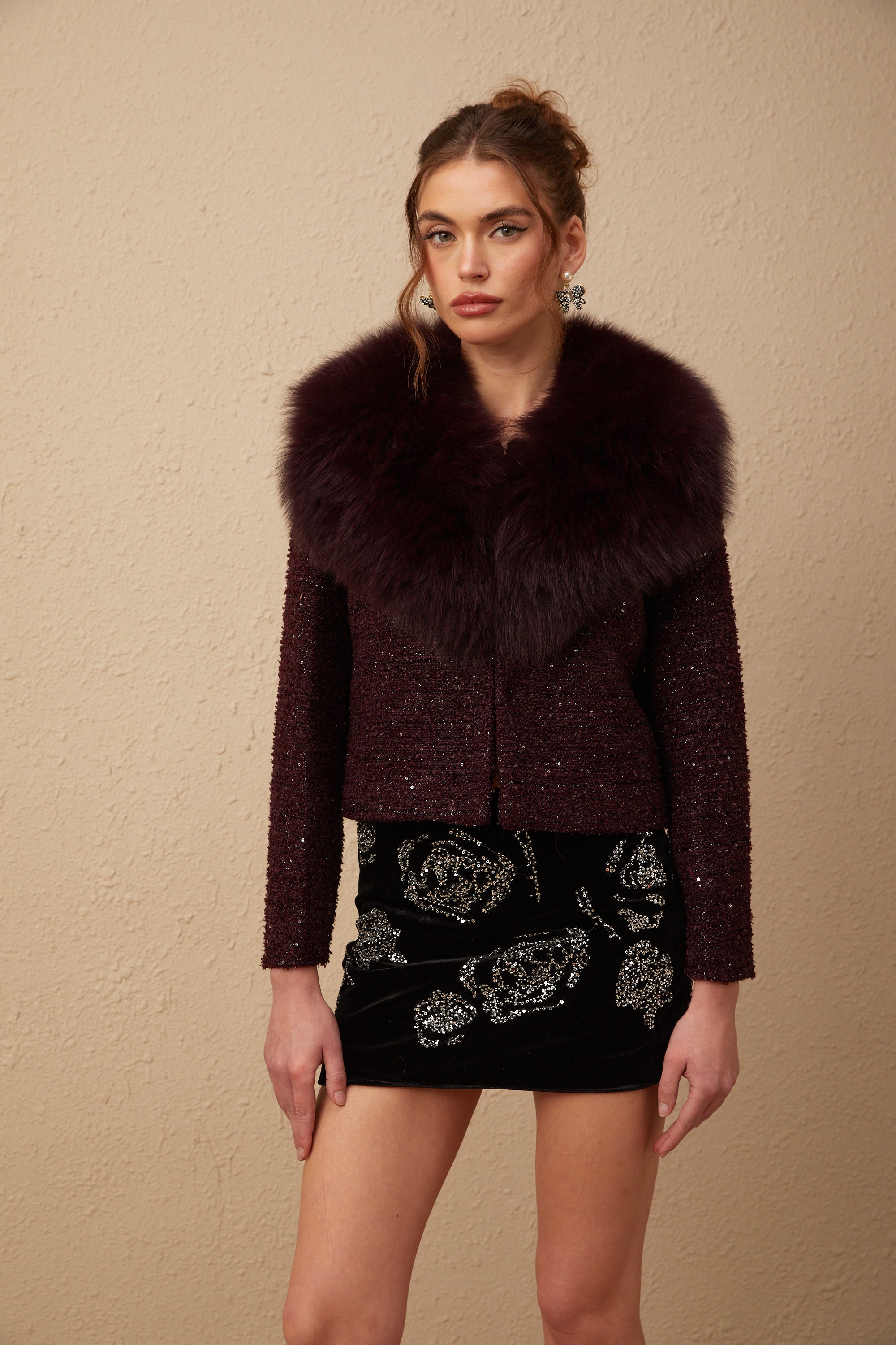 Lison sequined faux-fur tweed panelled jacket