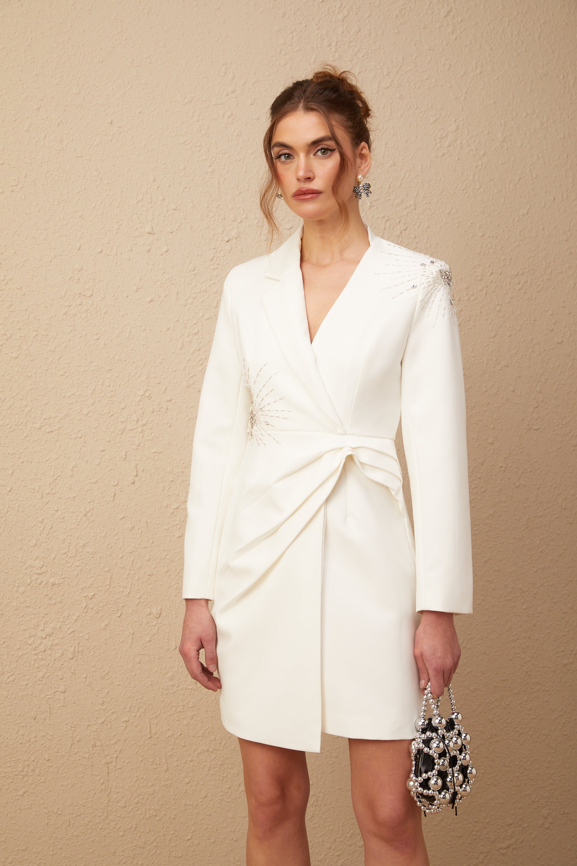 Mireille white embellished asymmetric blazer dress