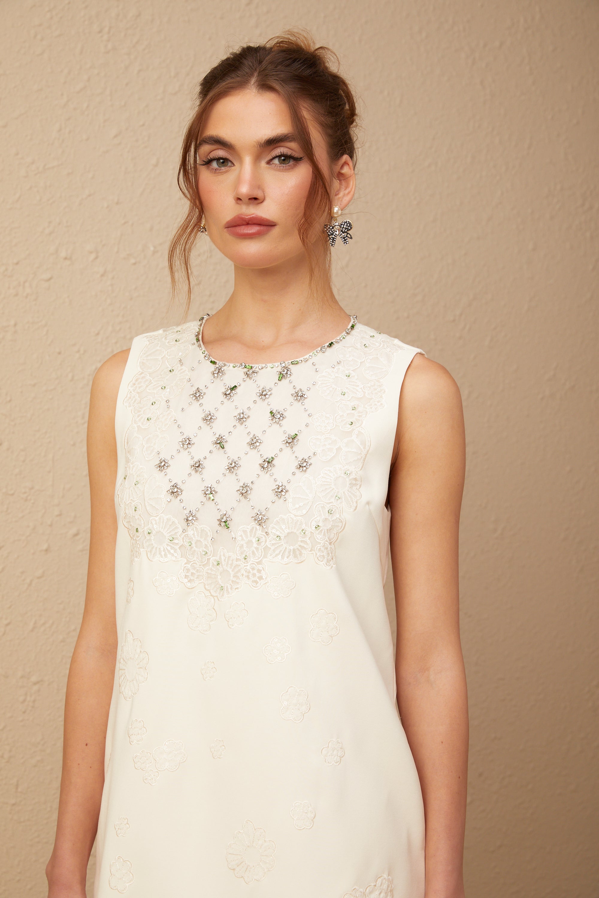 Viola white diamond-pattern embellished mini dress