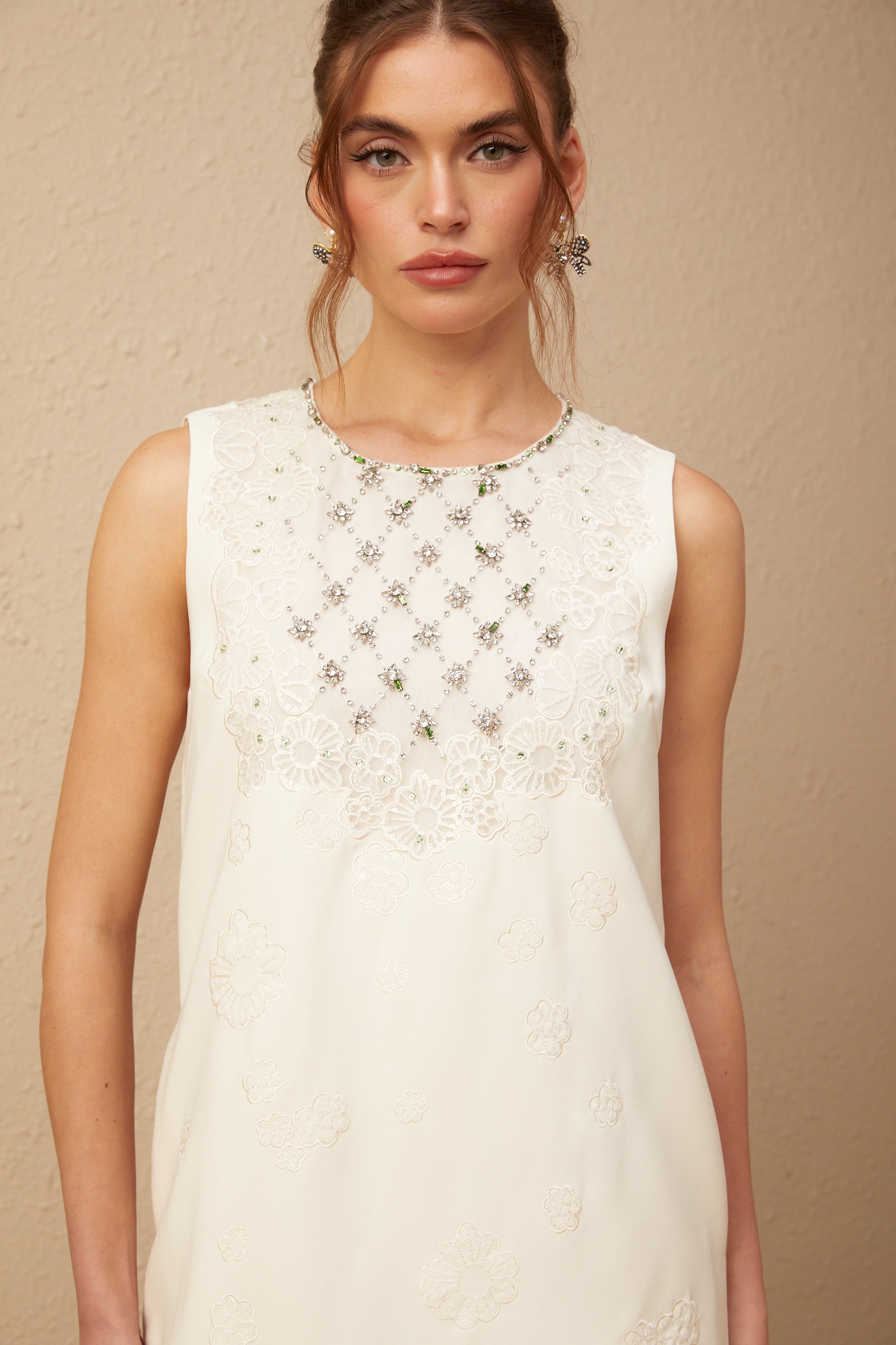 Viola white diamond-pattern embellished mini dress