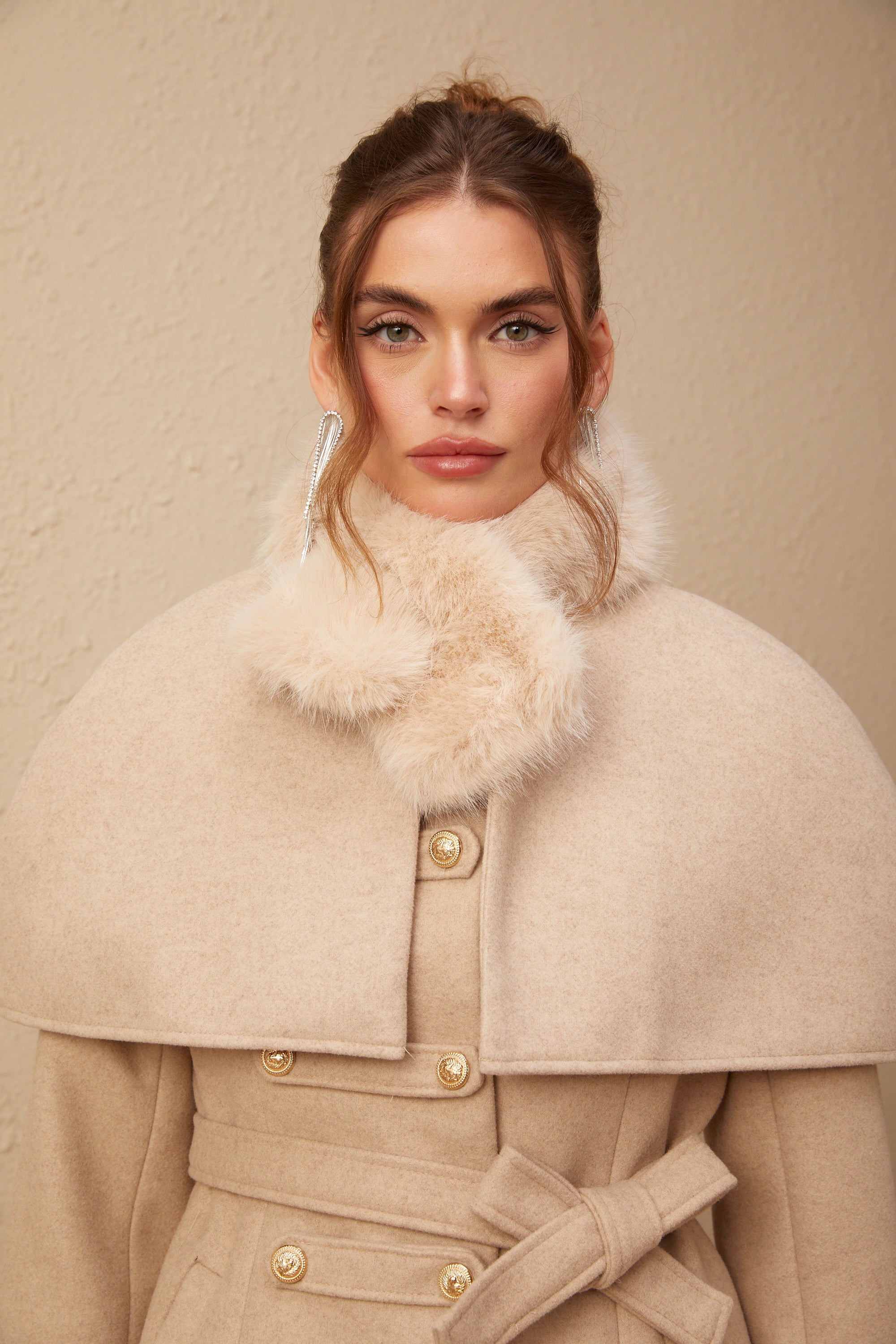 Rosella detachable-cape faux-fur coat