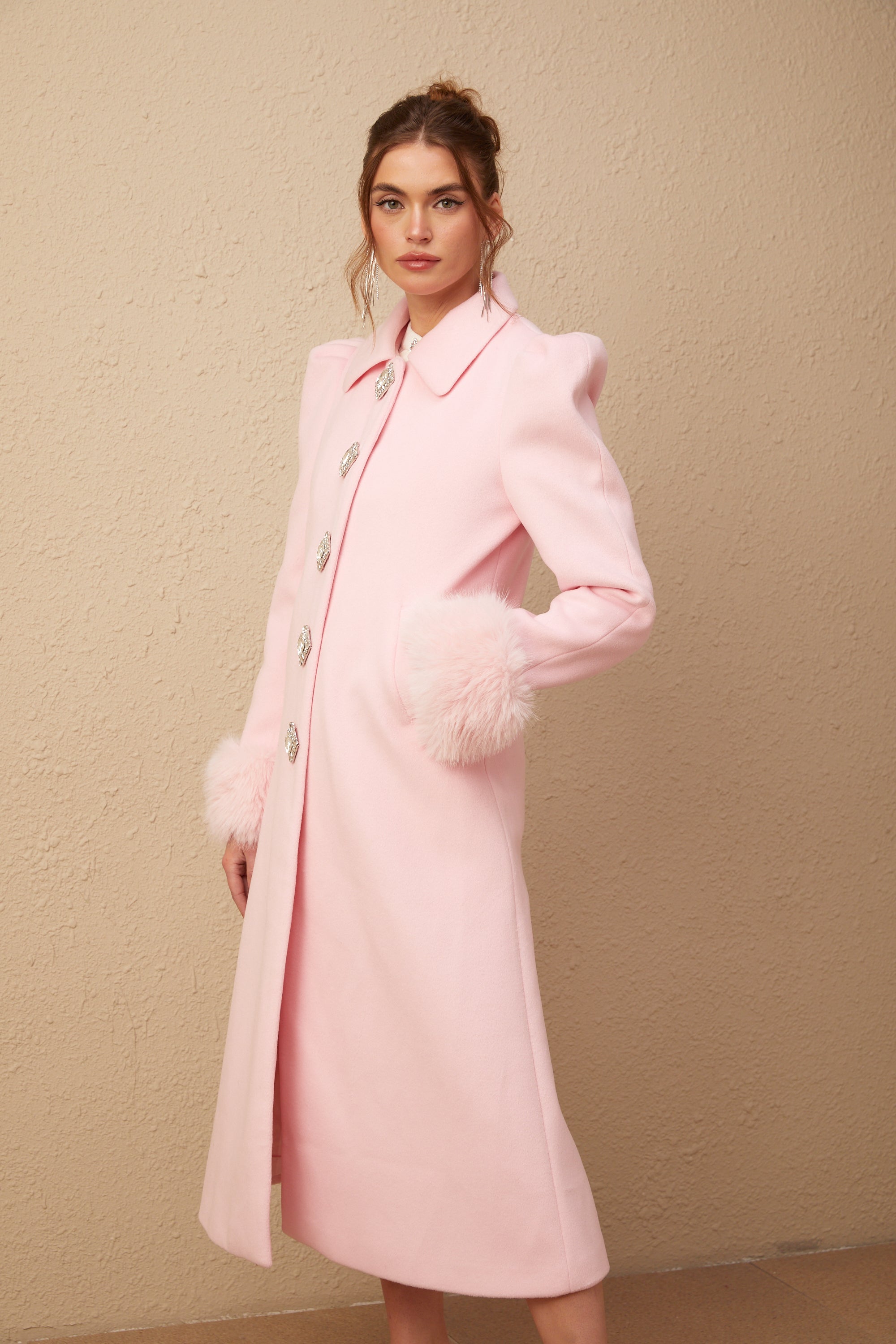 Louisette pink faux-fur overcoat