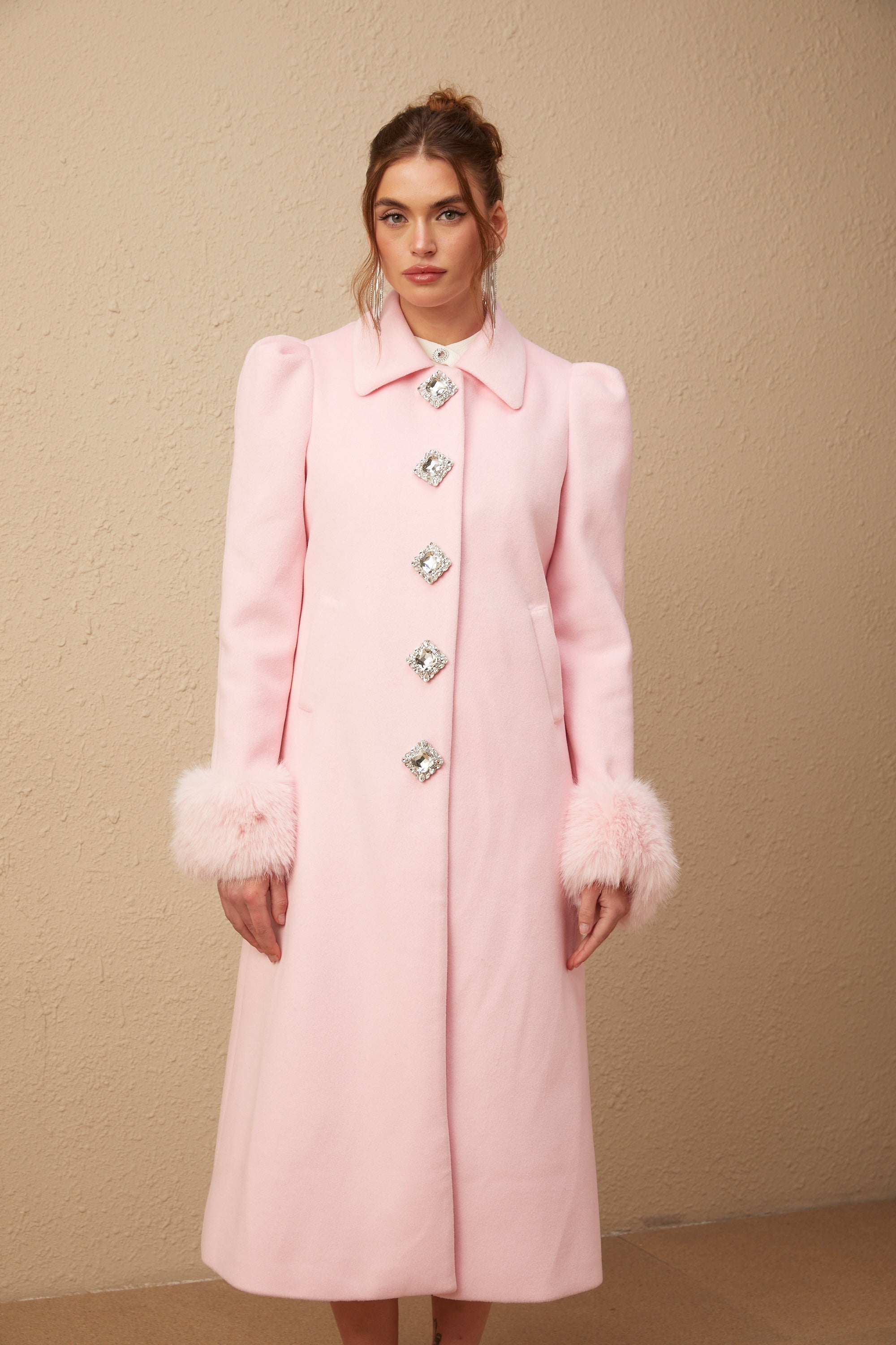 Louisette pink faux-fur overcoat