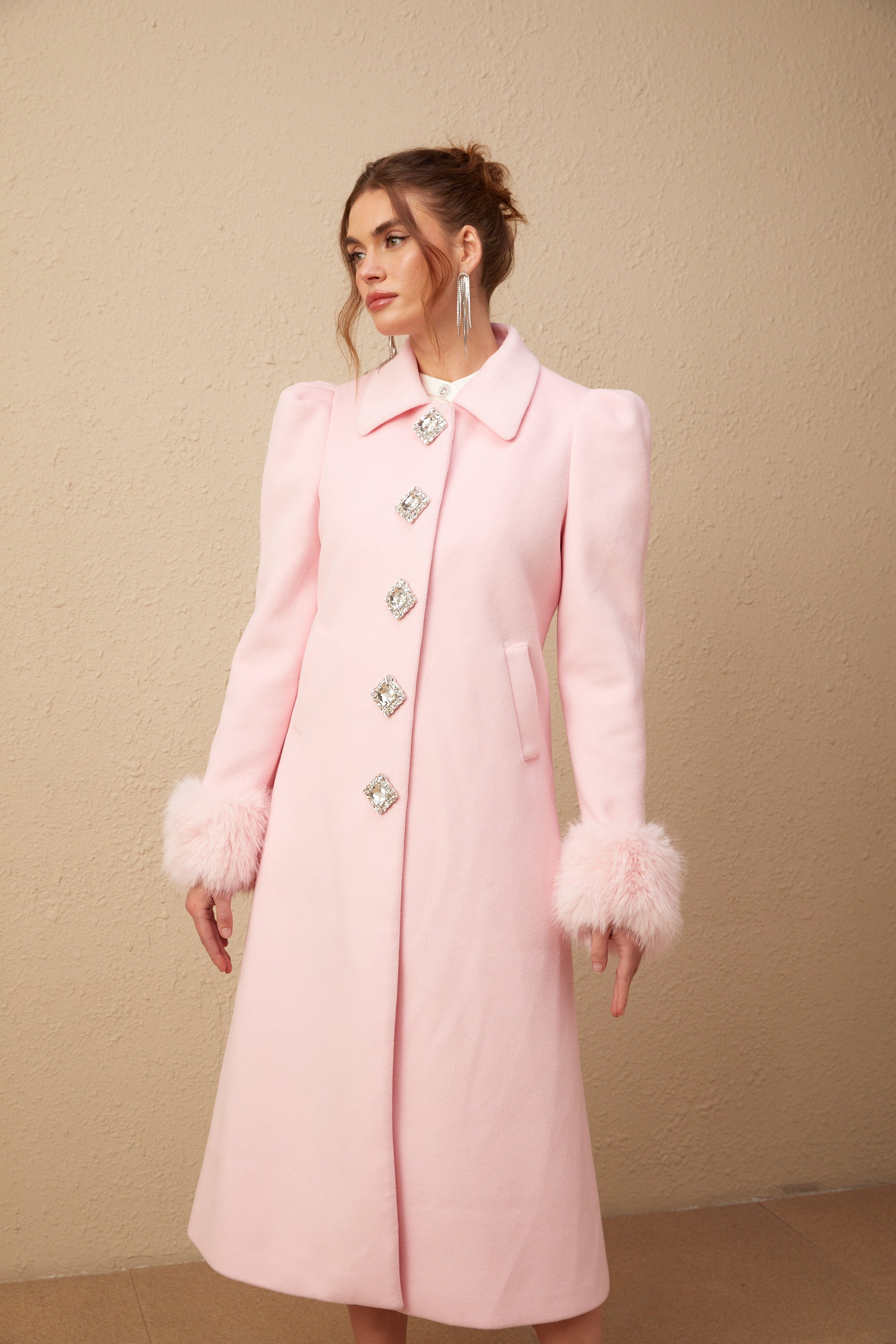 Louisette pink faux-fur overcoat