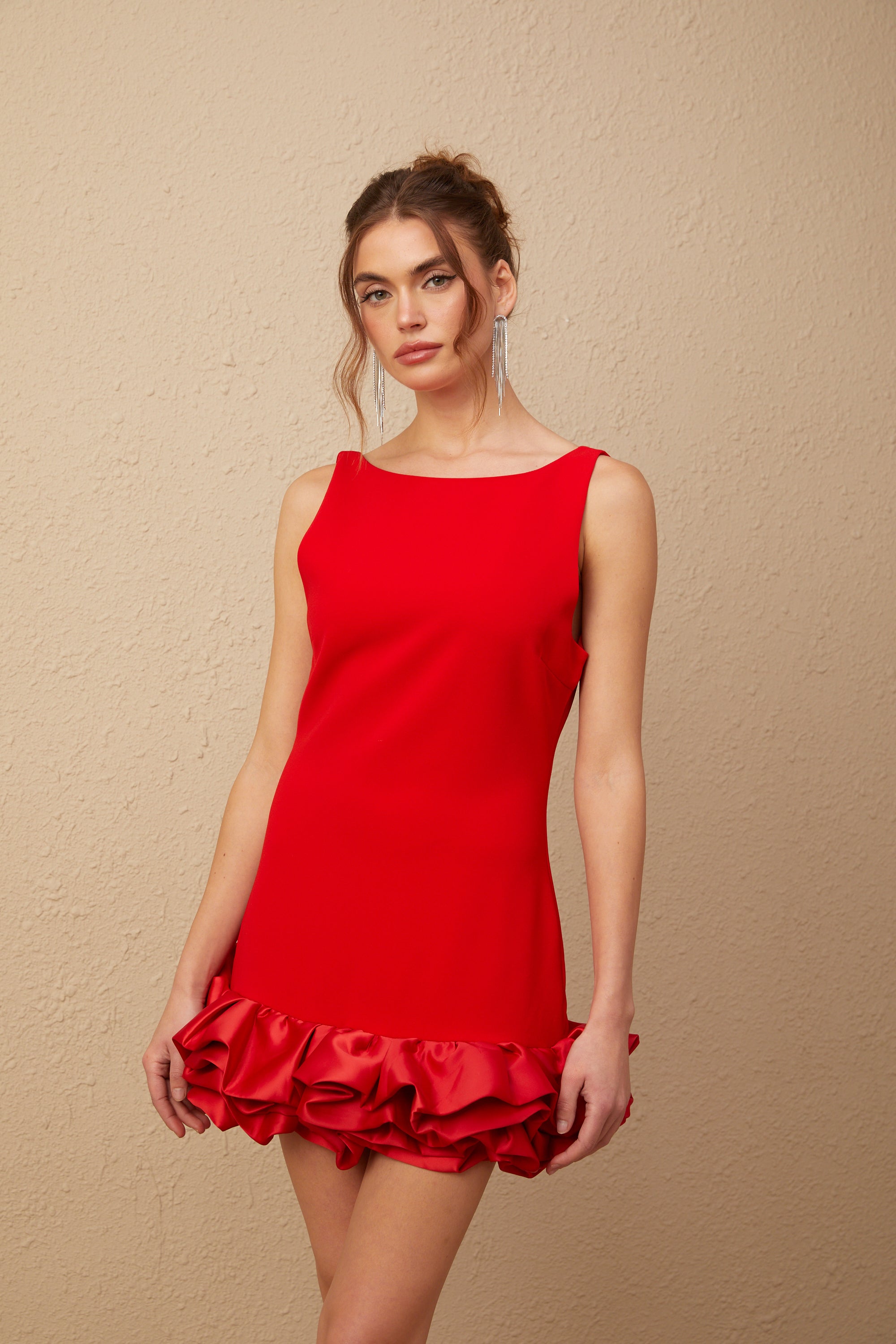 Charlène red ruffled sleeveless mini dress