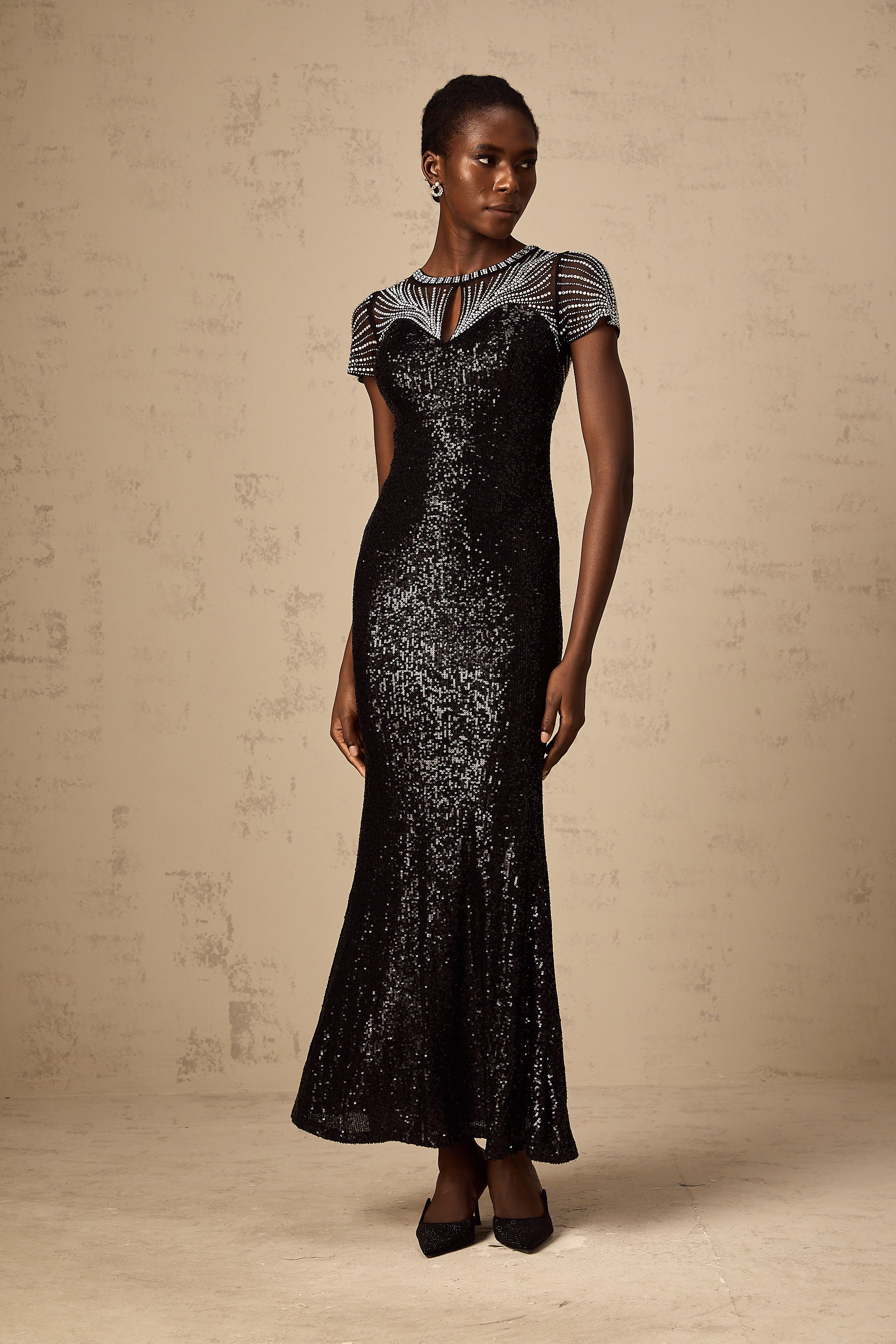 Blair black sequined cut-out maxi dress