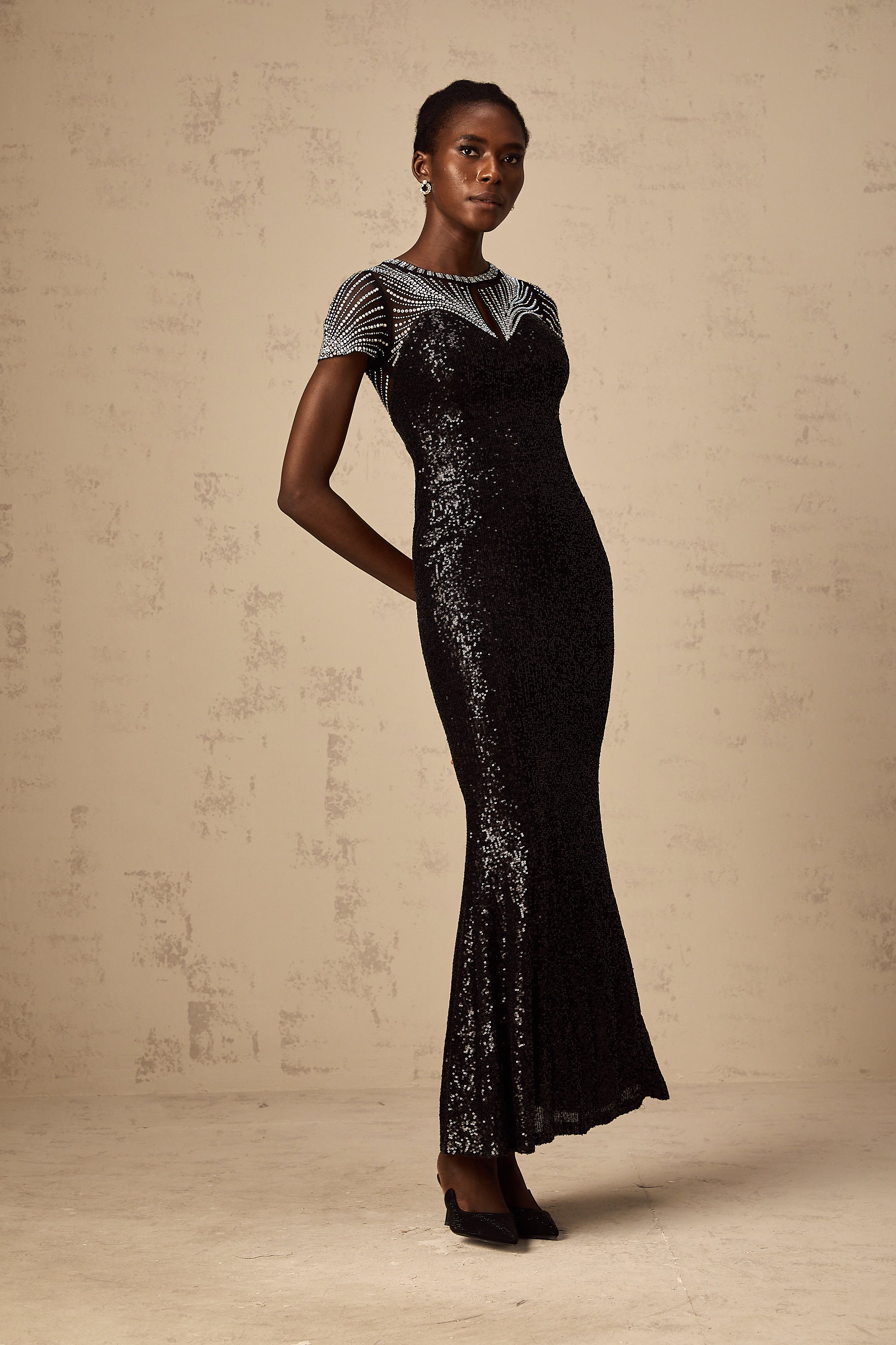 Blair black sequined cut-out maxi dress