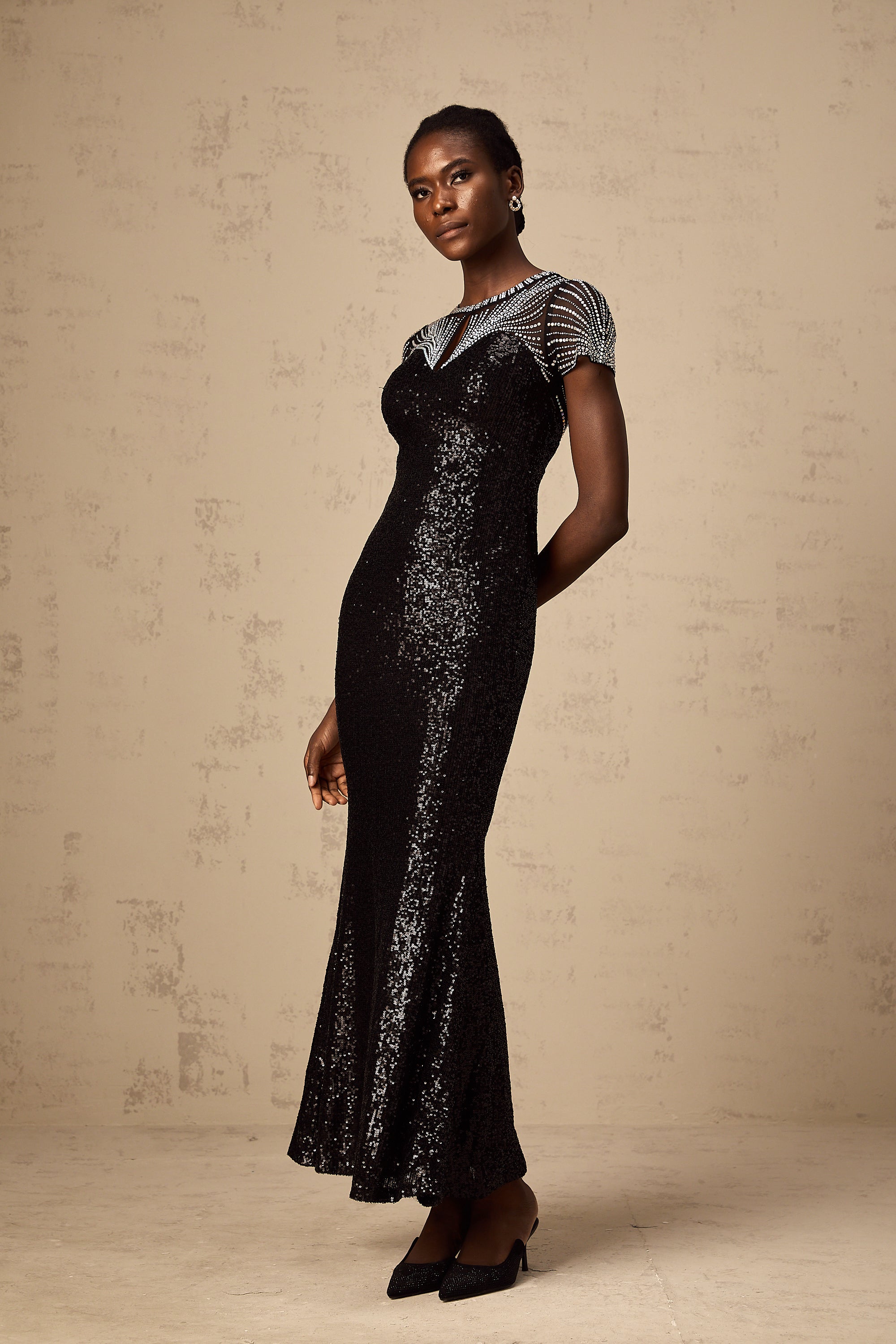 Blair black sequined cut-out maxi dress