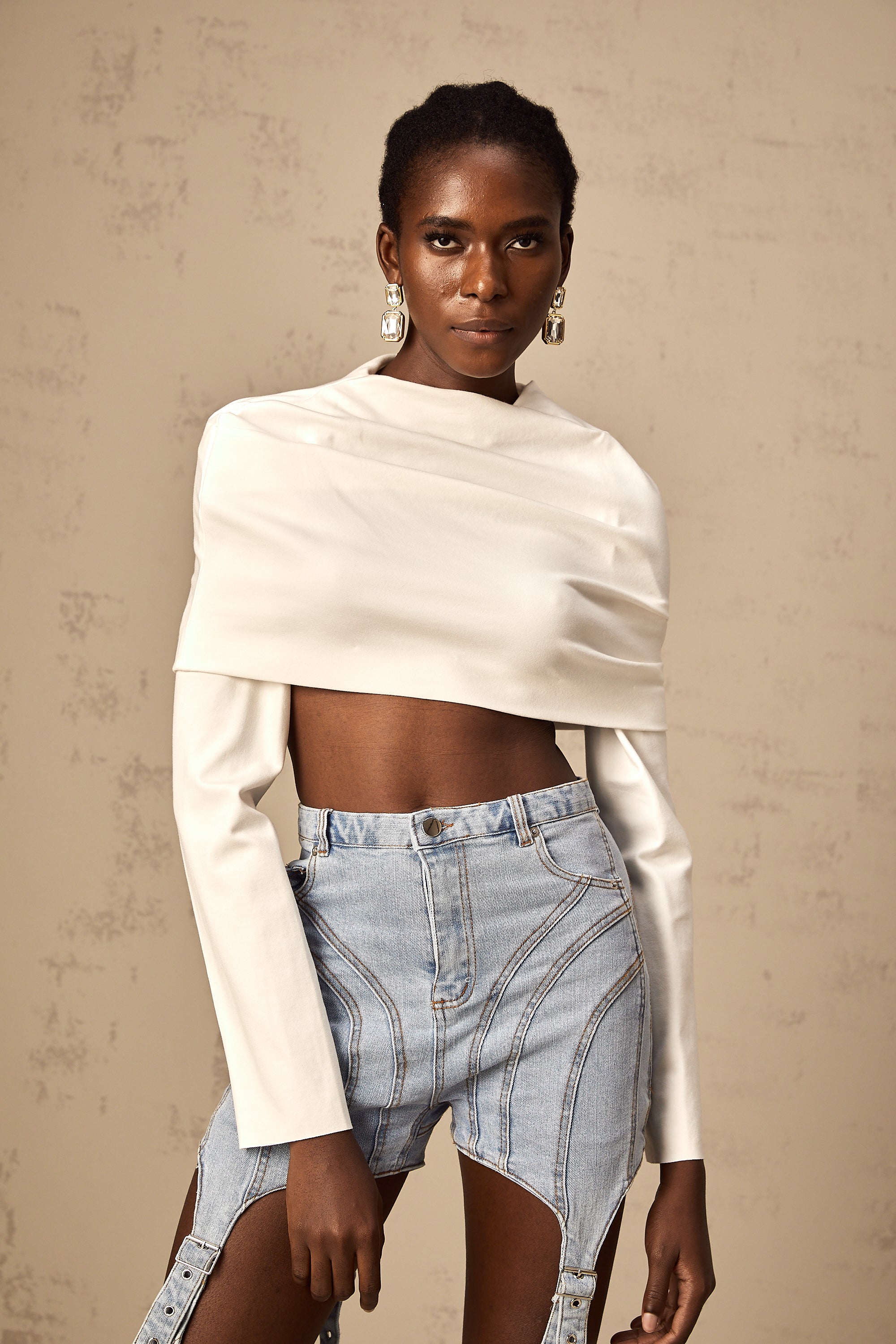 Hanna white ruched cropped top