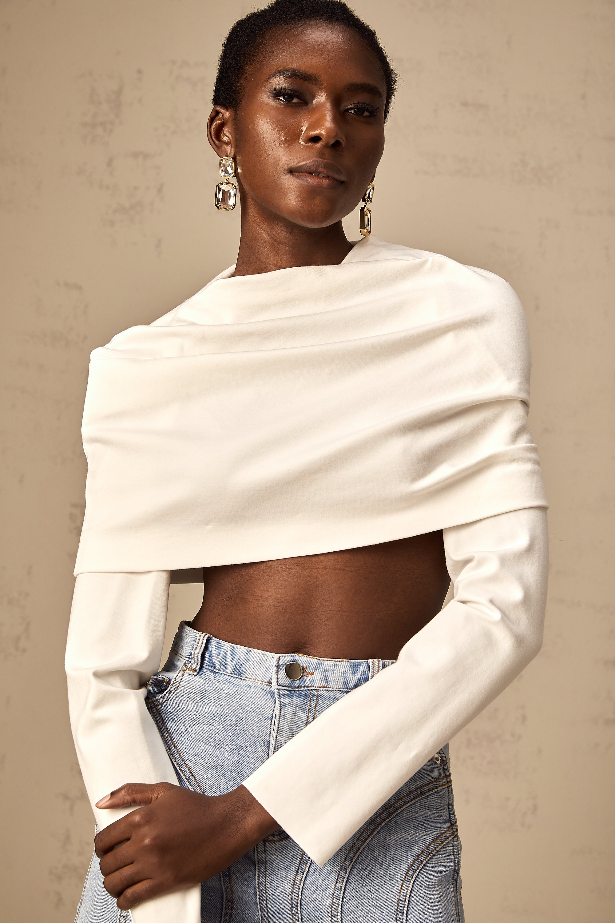 Hanna white ruched cropped top