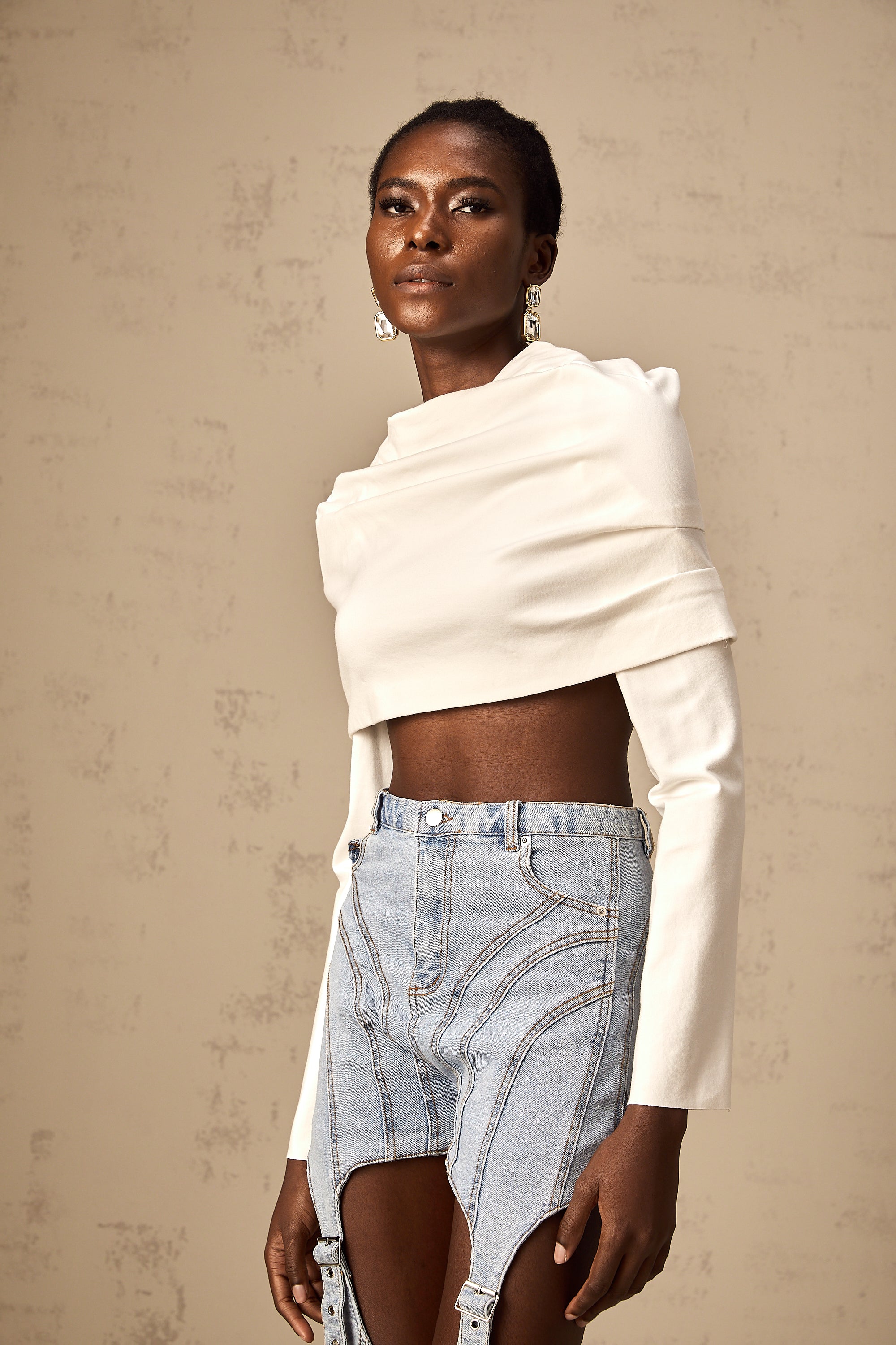 Hanna white ruched cropped top