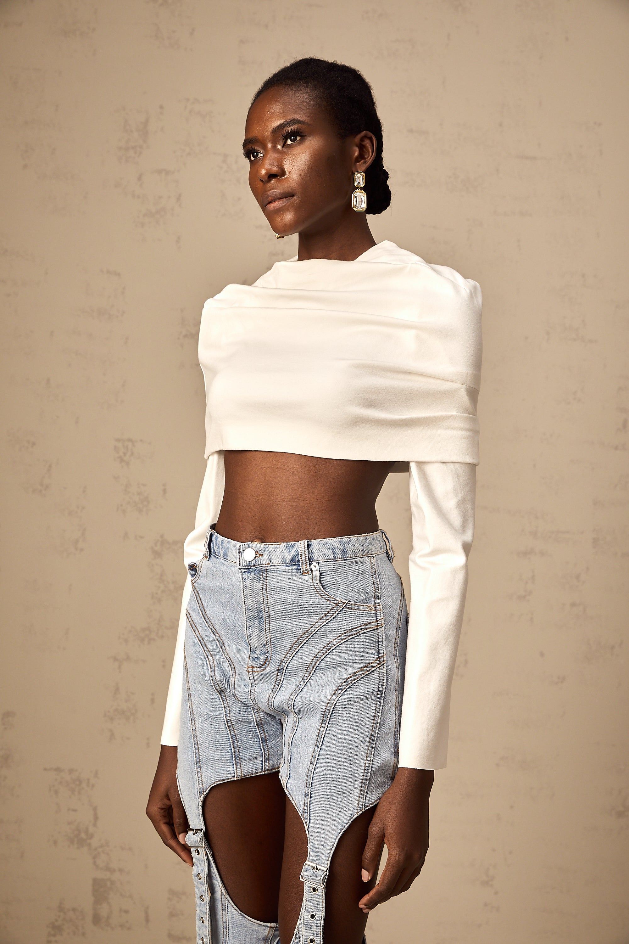 Hanna white ruched cropped top