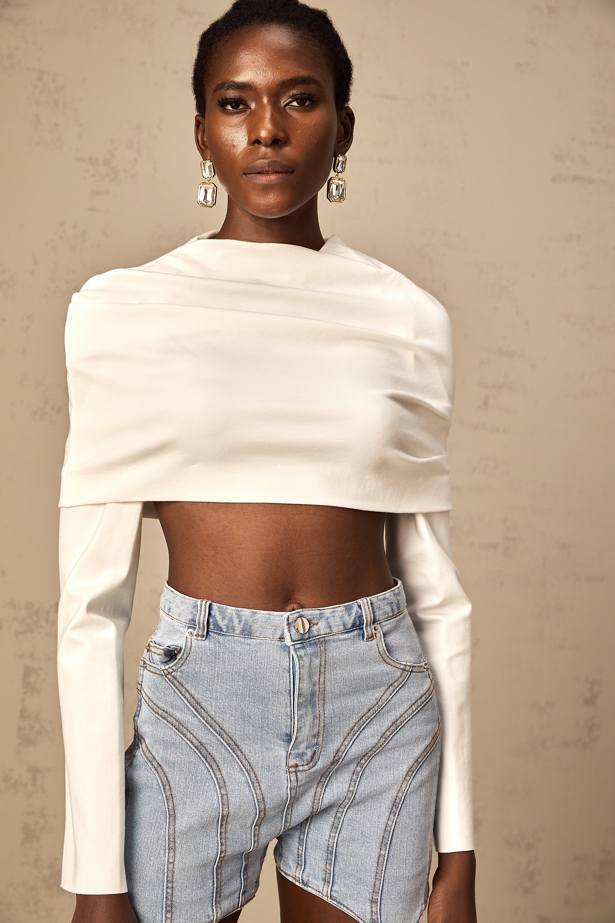 Hanna white ruched cropped top