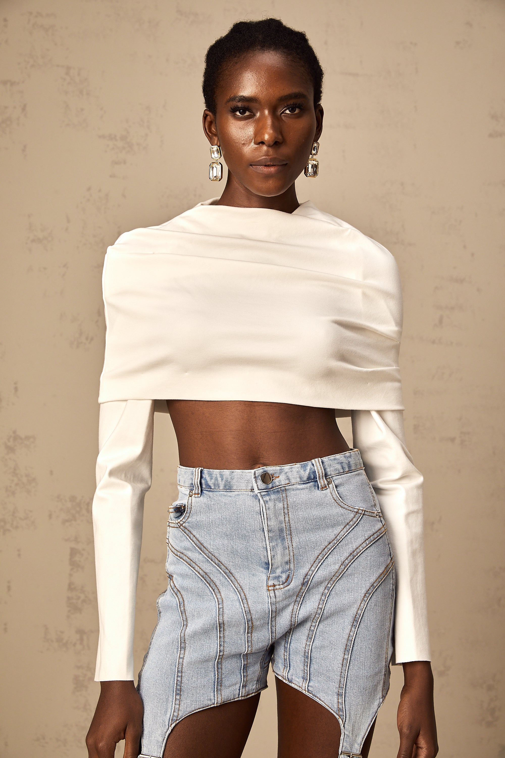 Hanna white ruched cropped top