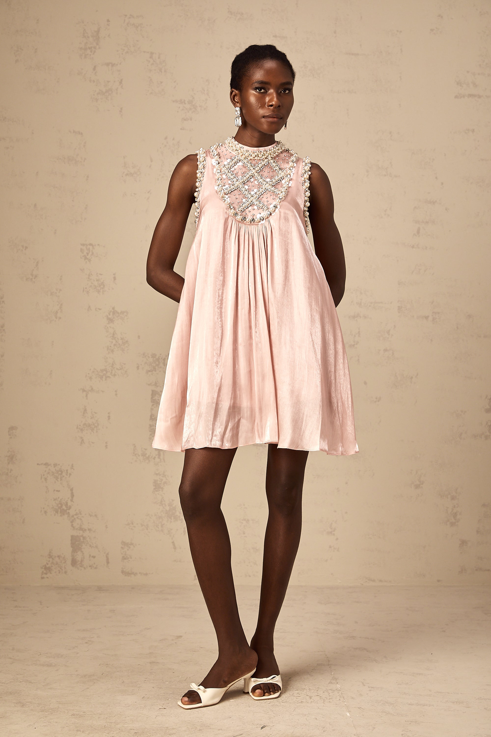 Helena pink embellished pleated mini dress