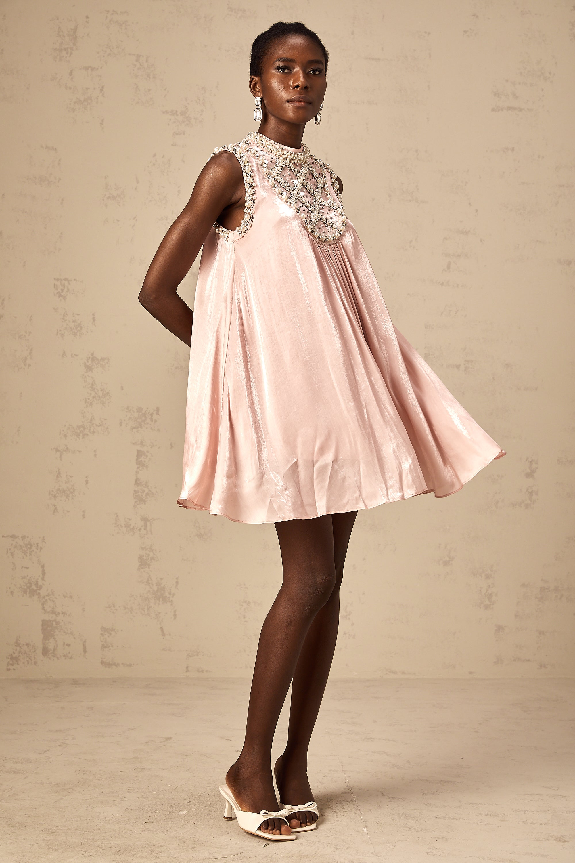 Helena pink embellished pleated mini dress