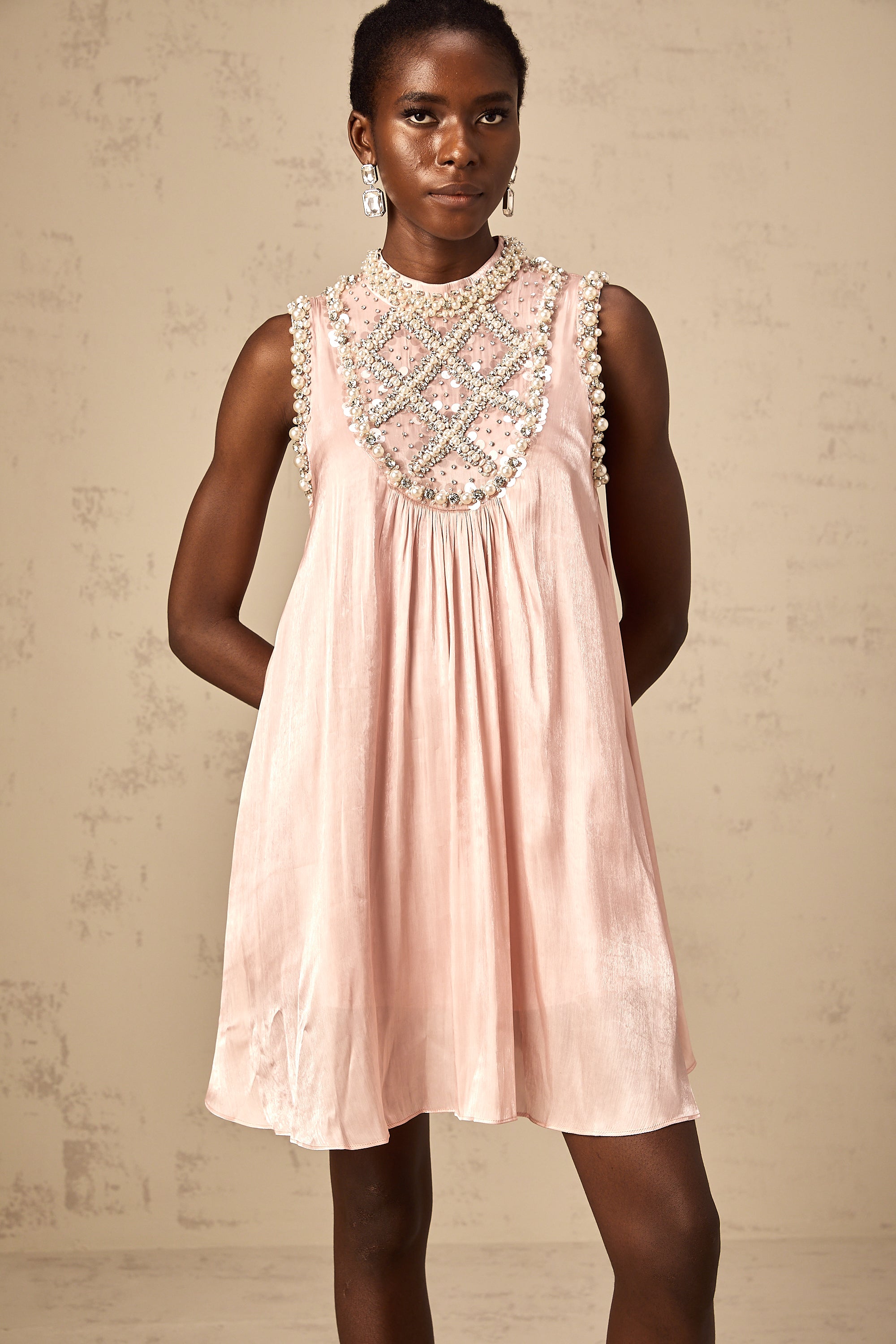 Helena pink embellished pleated mini dress