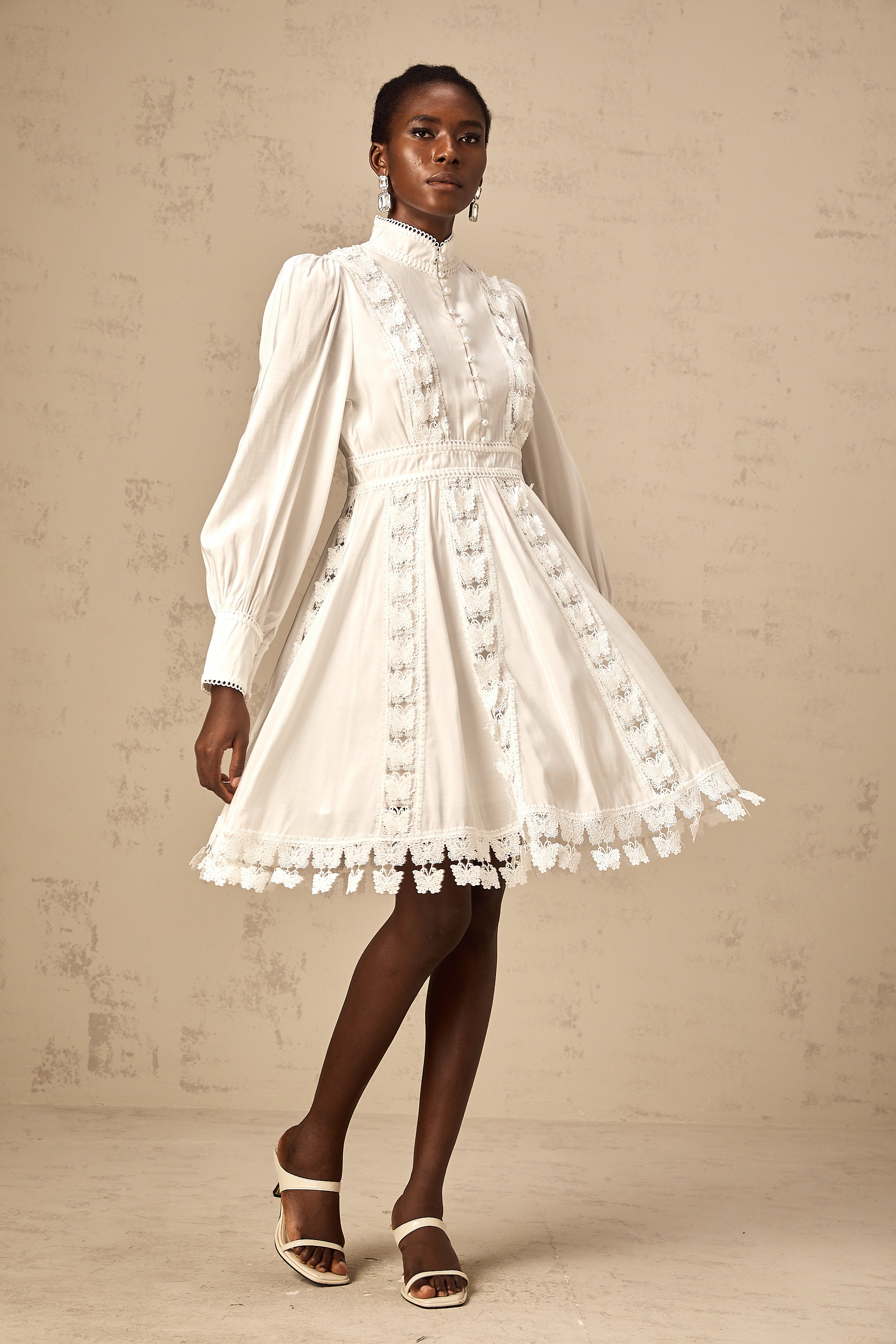 Cyrielle white butterfly-appliqué mini dress