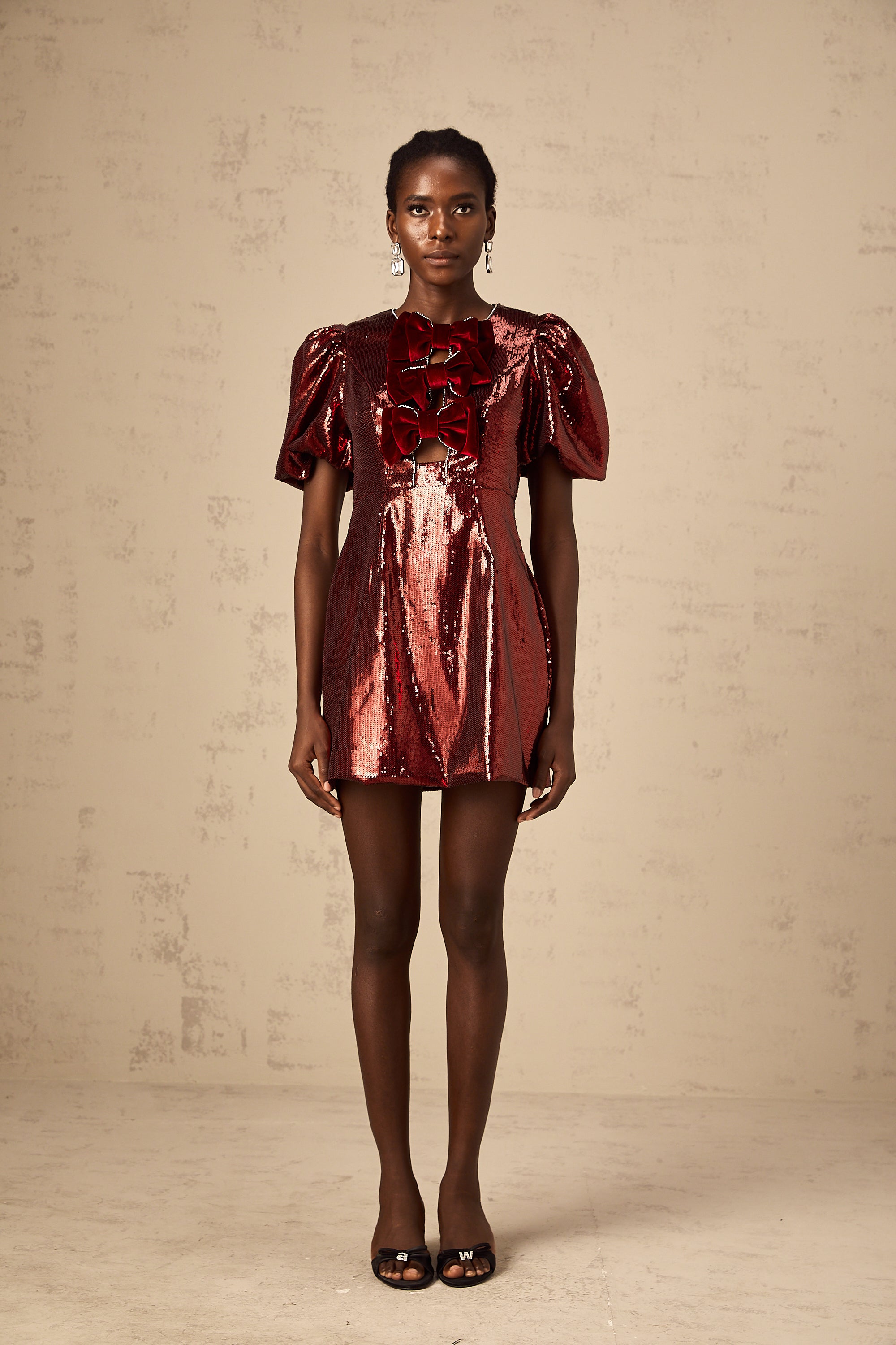 Louise red bowknot sequined mini dress