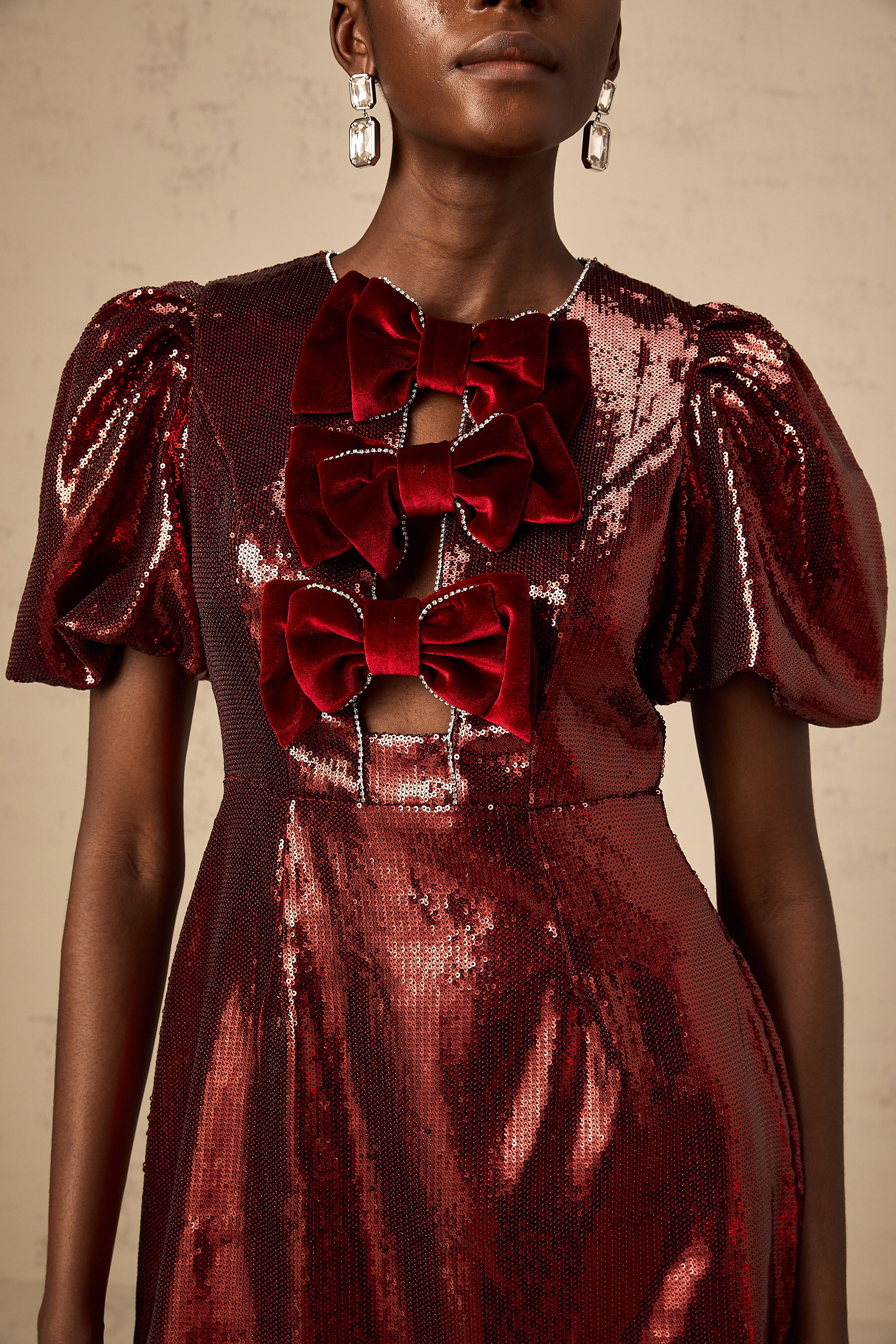 Louise red bowknot sequined mini dress