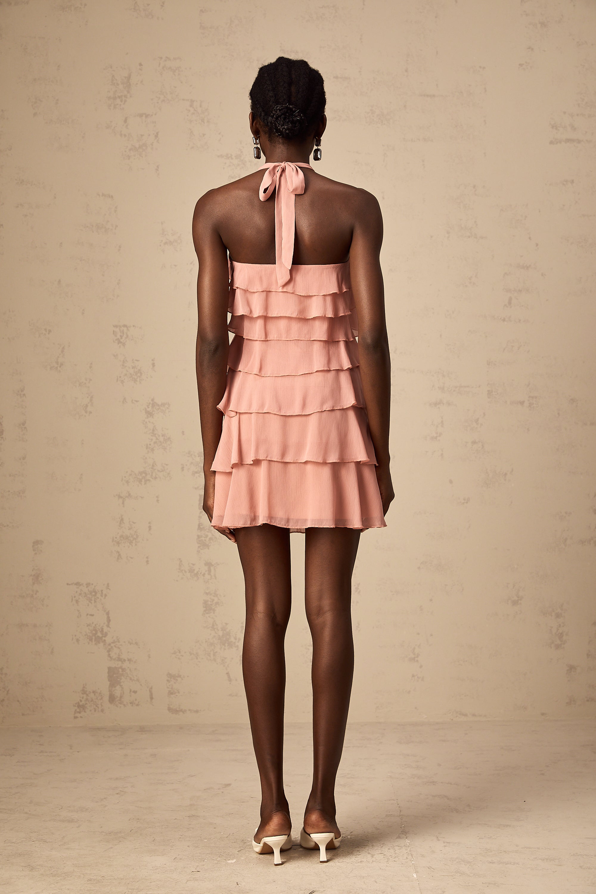 Briar pink tiered halterneck mini dress