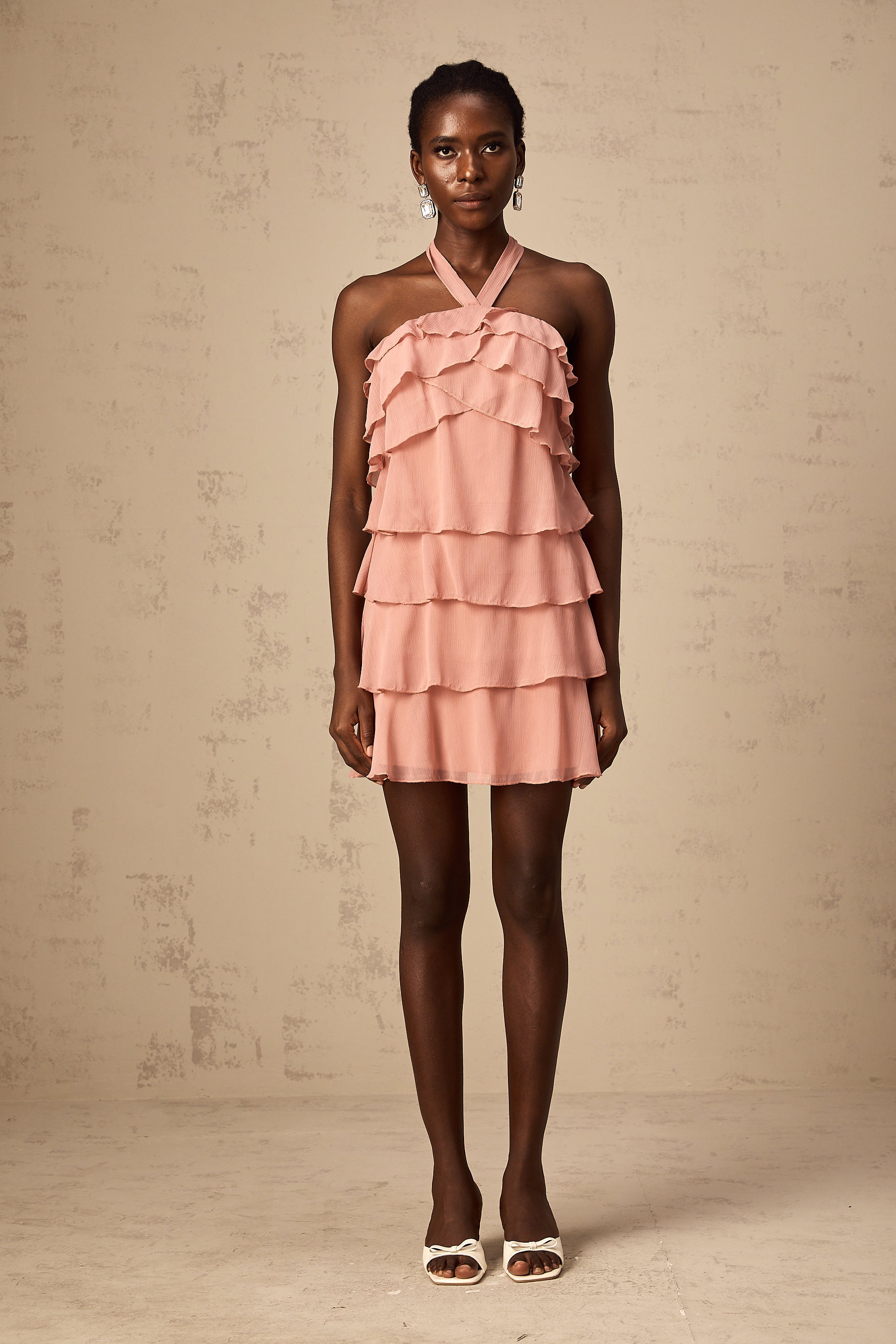 Briar pink tiered halterneck mini dress