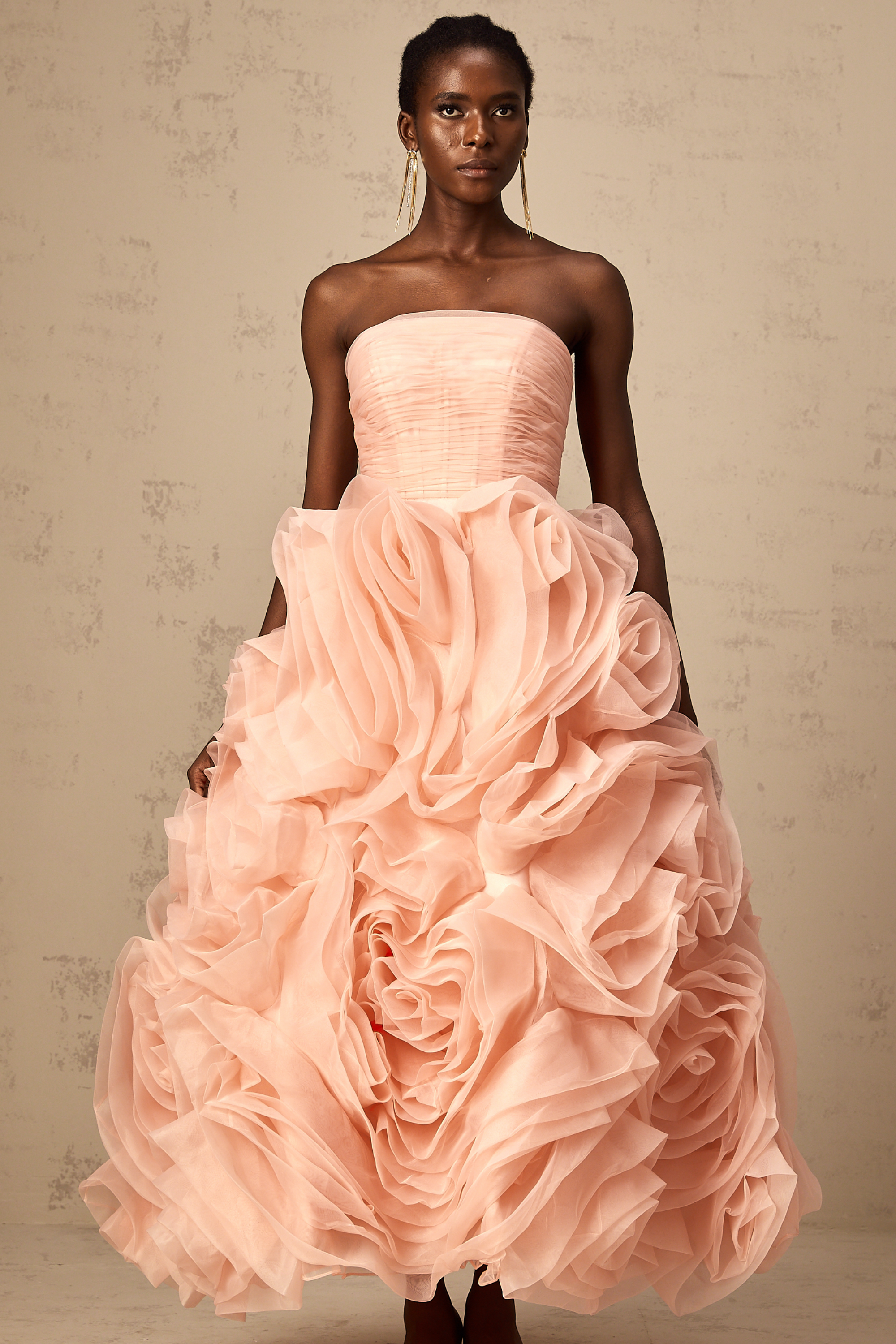 Leane pink off-shoulder 3d-petal tulle midi dress