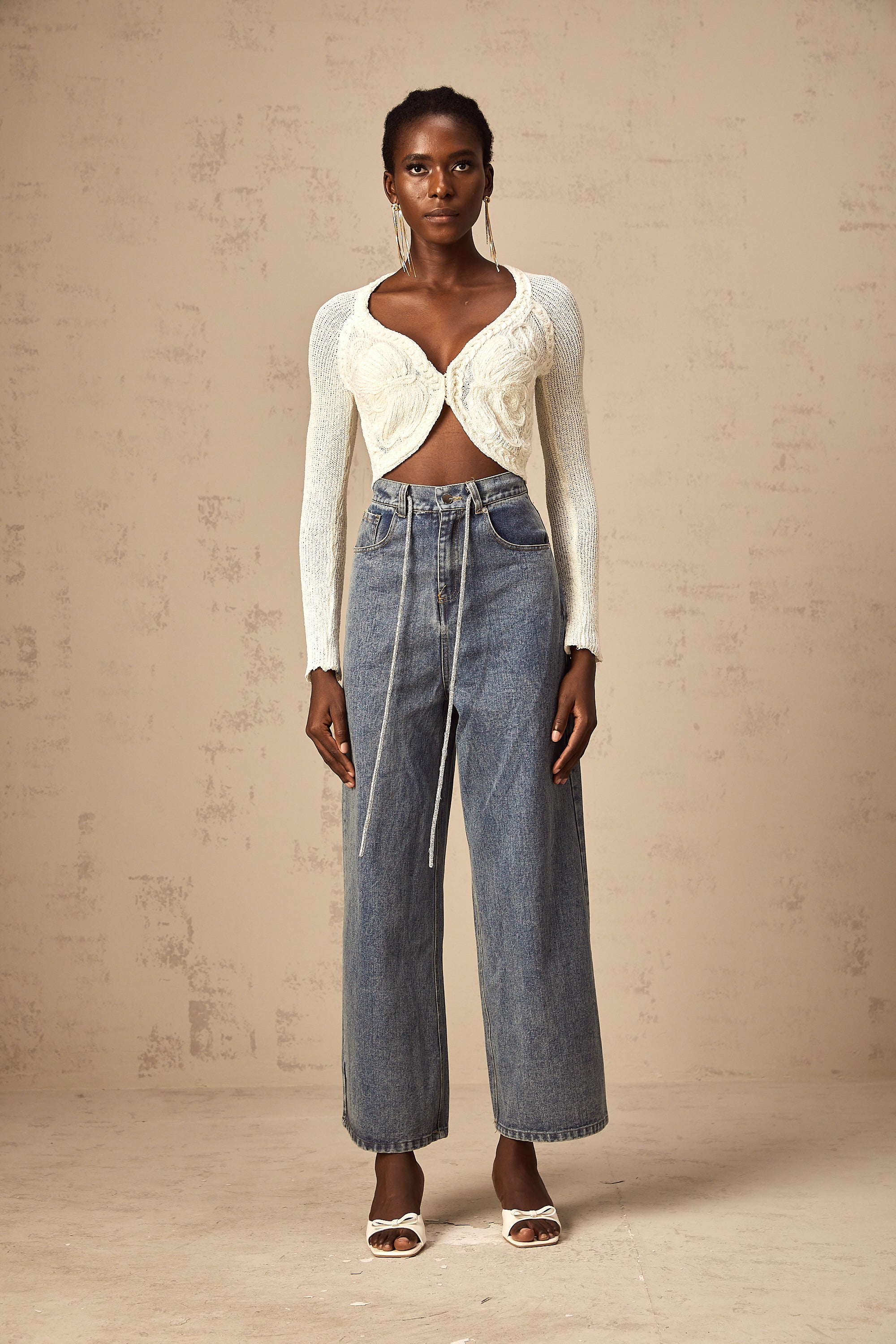 Betty light-blue drawstring denim trousers