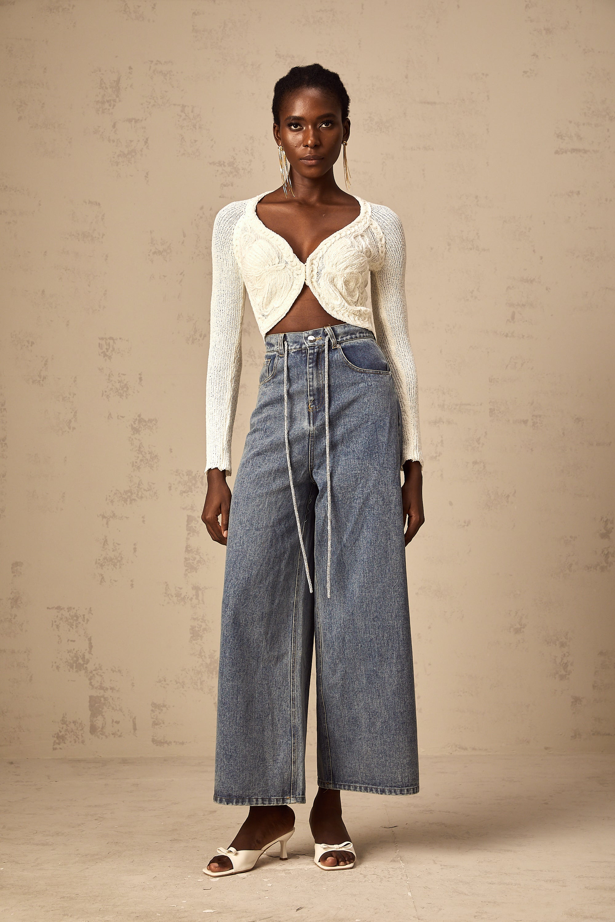 Betty light-blue drawstring denim trousers