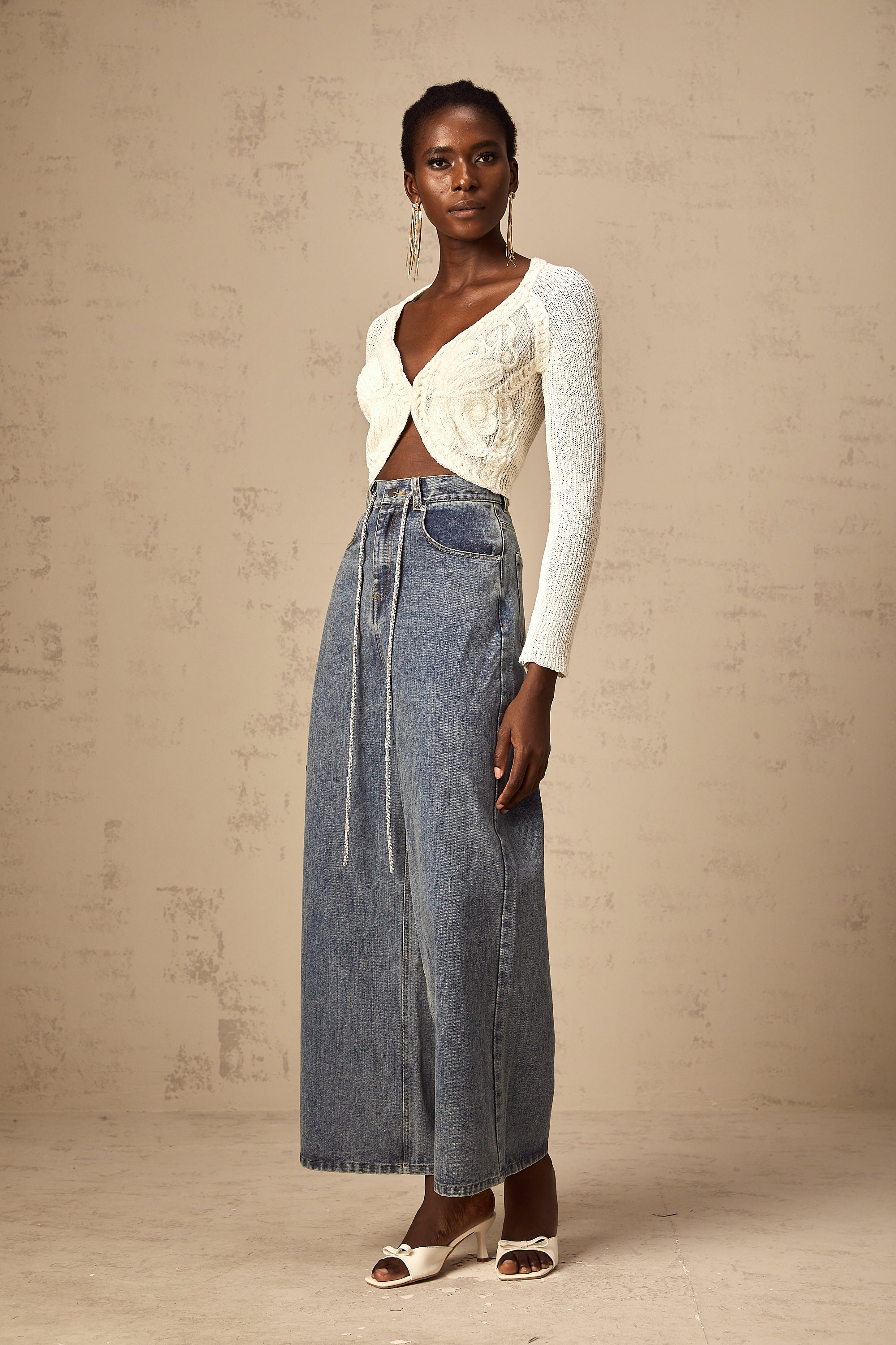 Betty light-blue drawstring denim trousers