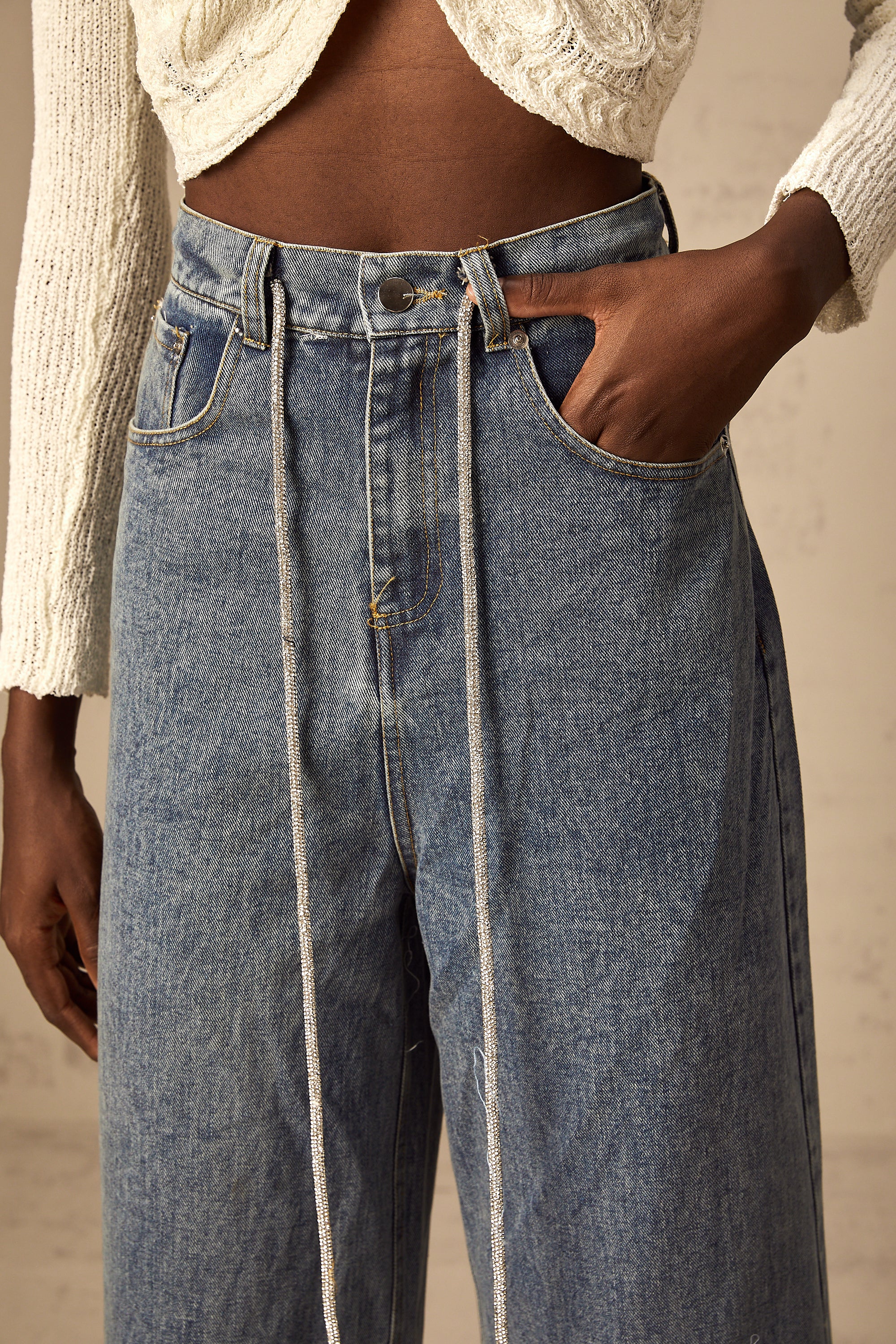 Betty light-blue drawstring denim trousers