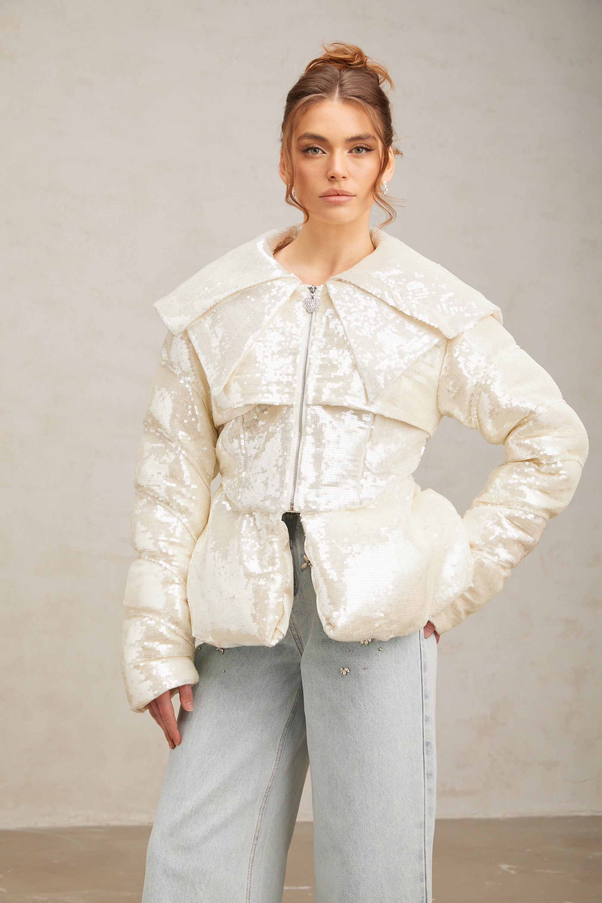 Joslyn white sequined down coat