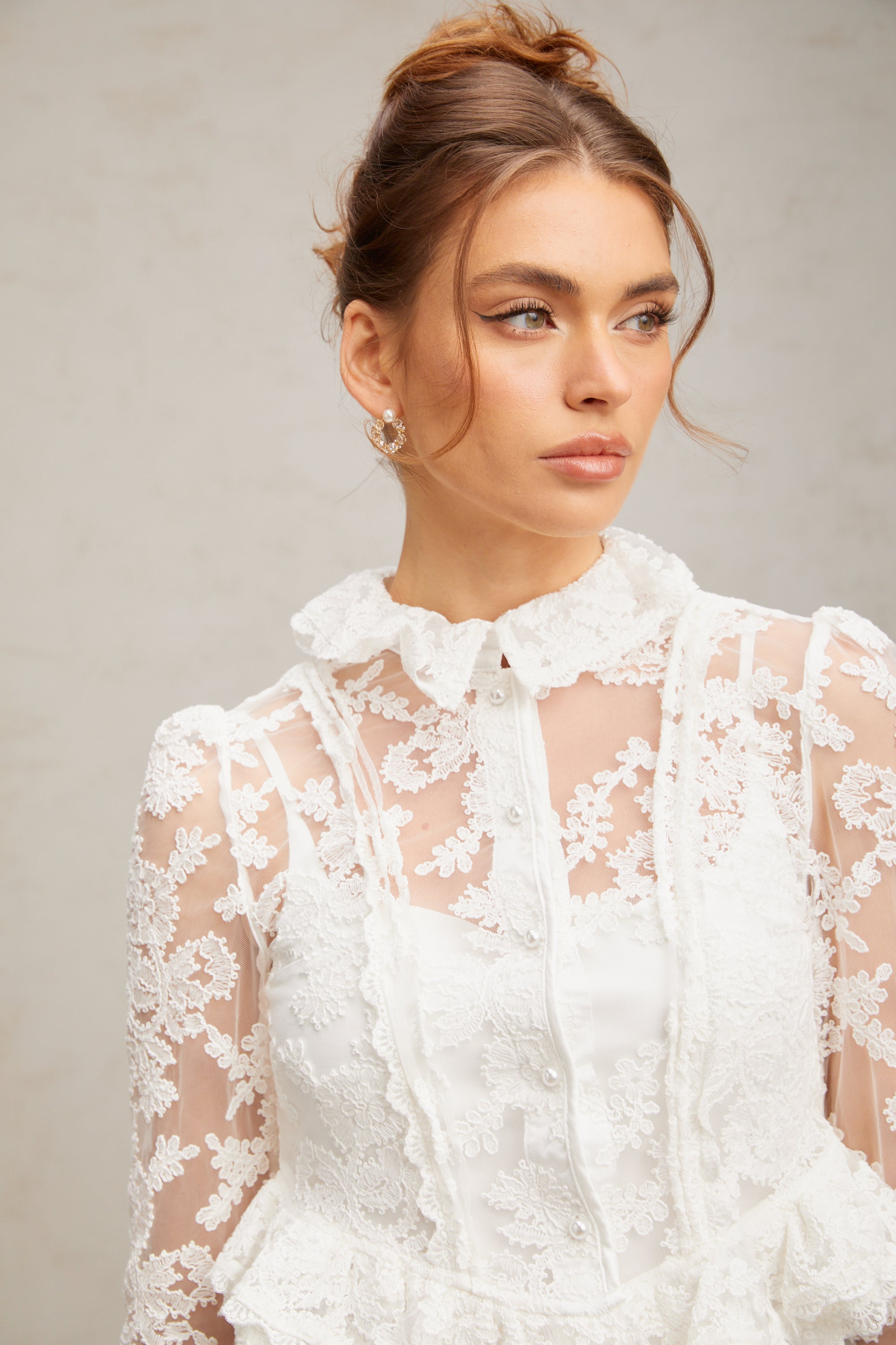 Karine white floral-embroidered lace blouse