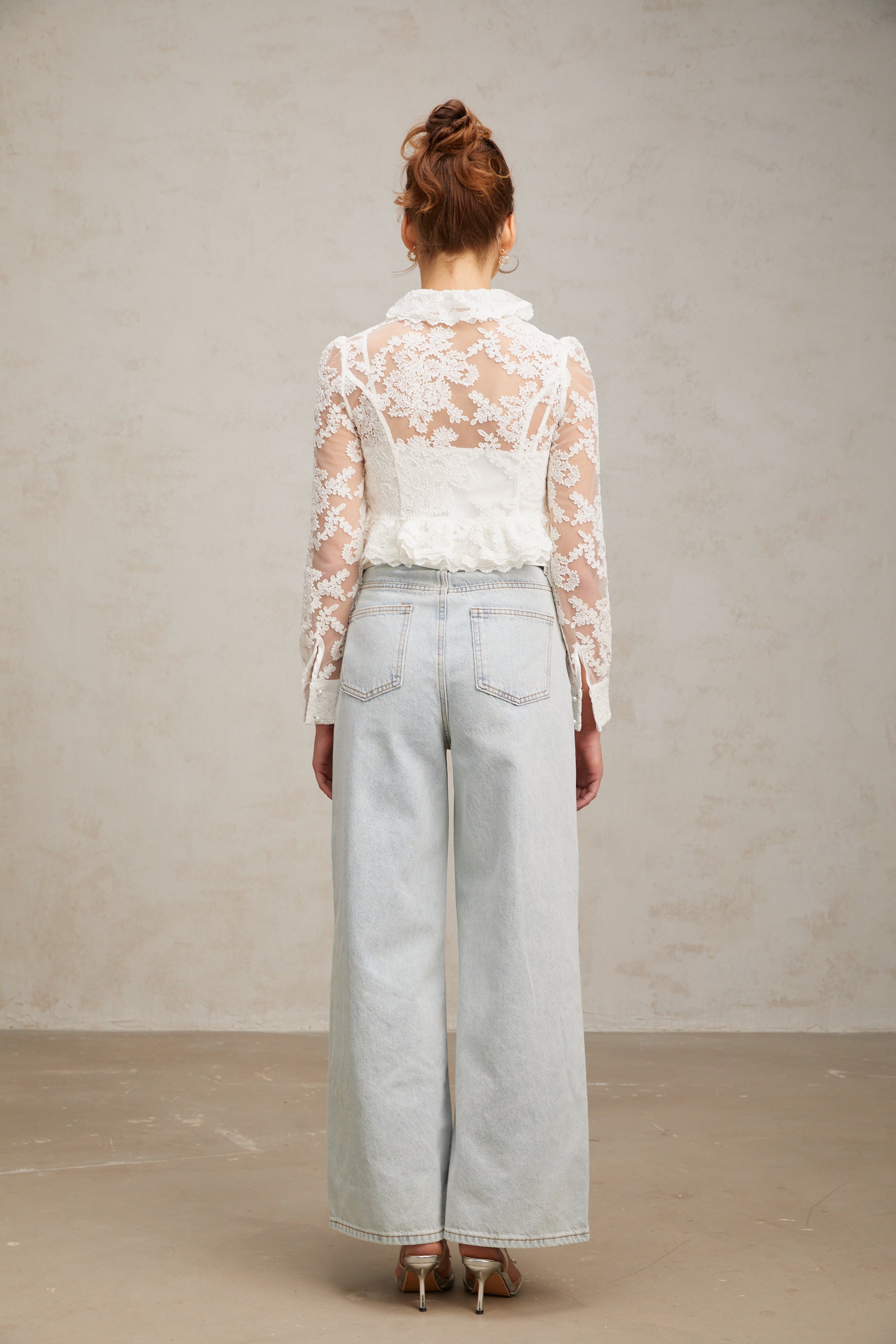 Karine white floral-embroidered lace blouse