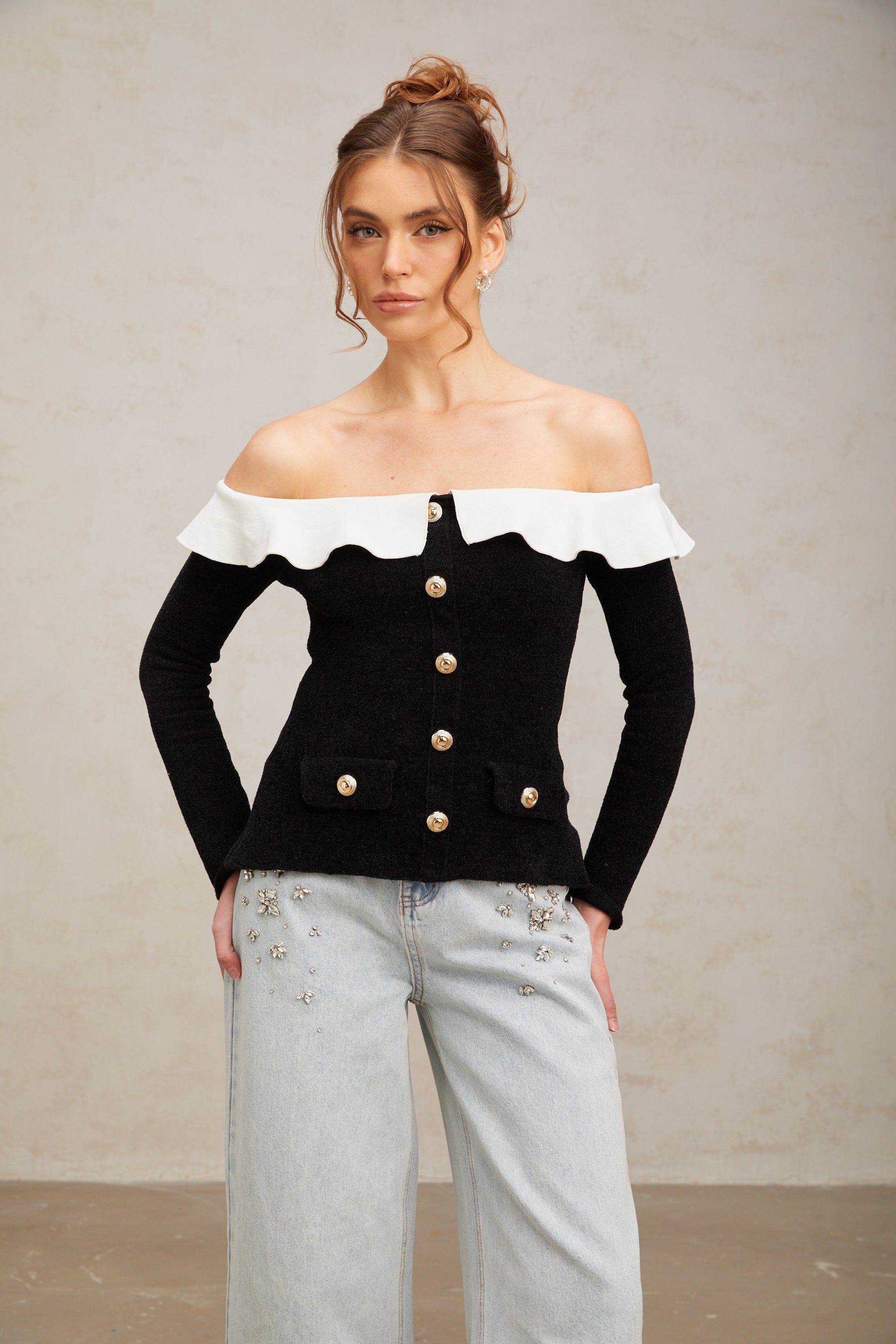 Alita black off-shoulder ruffled top