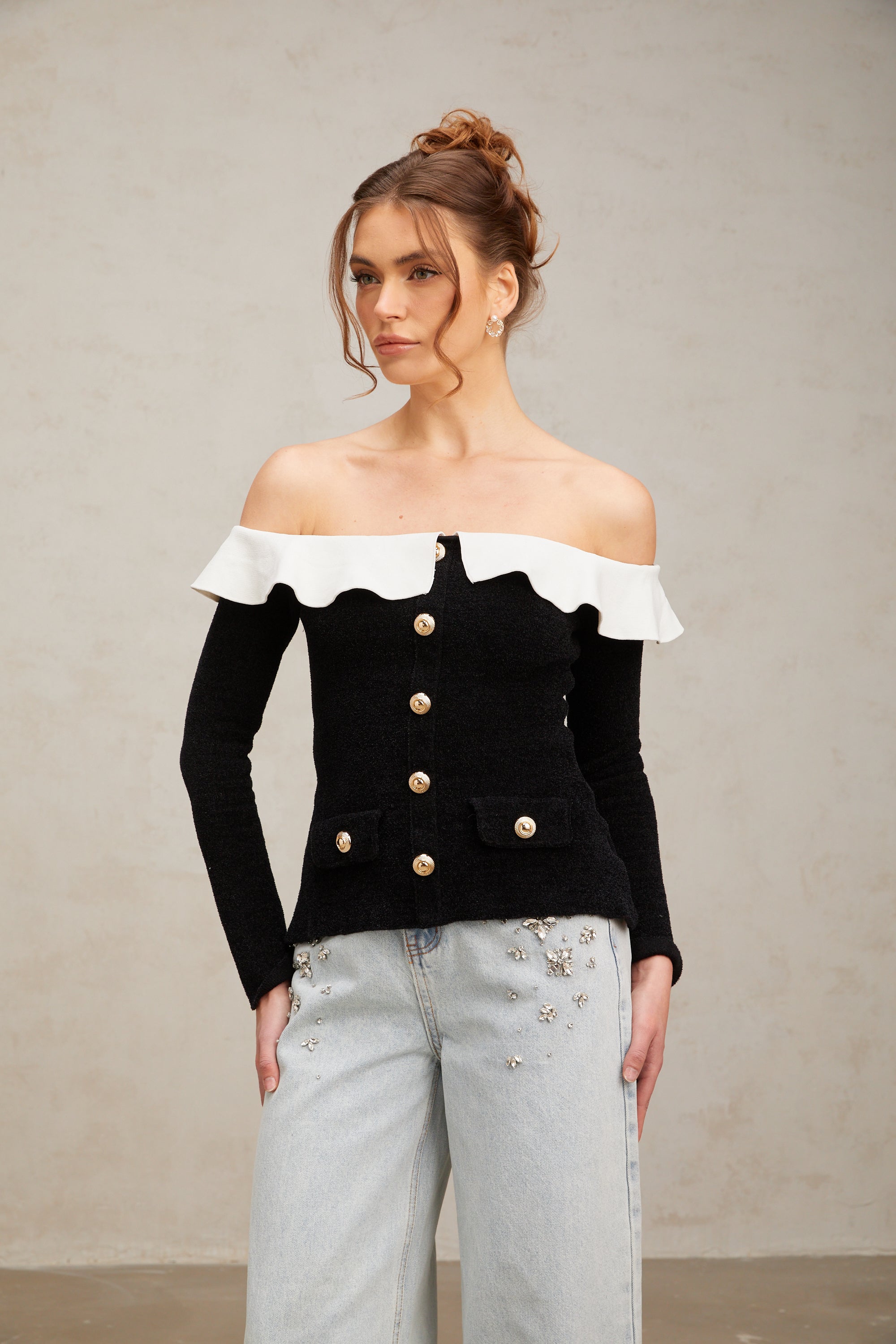 Alita black off-shoulder ruffled top