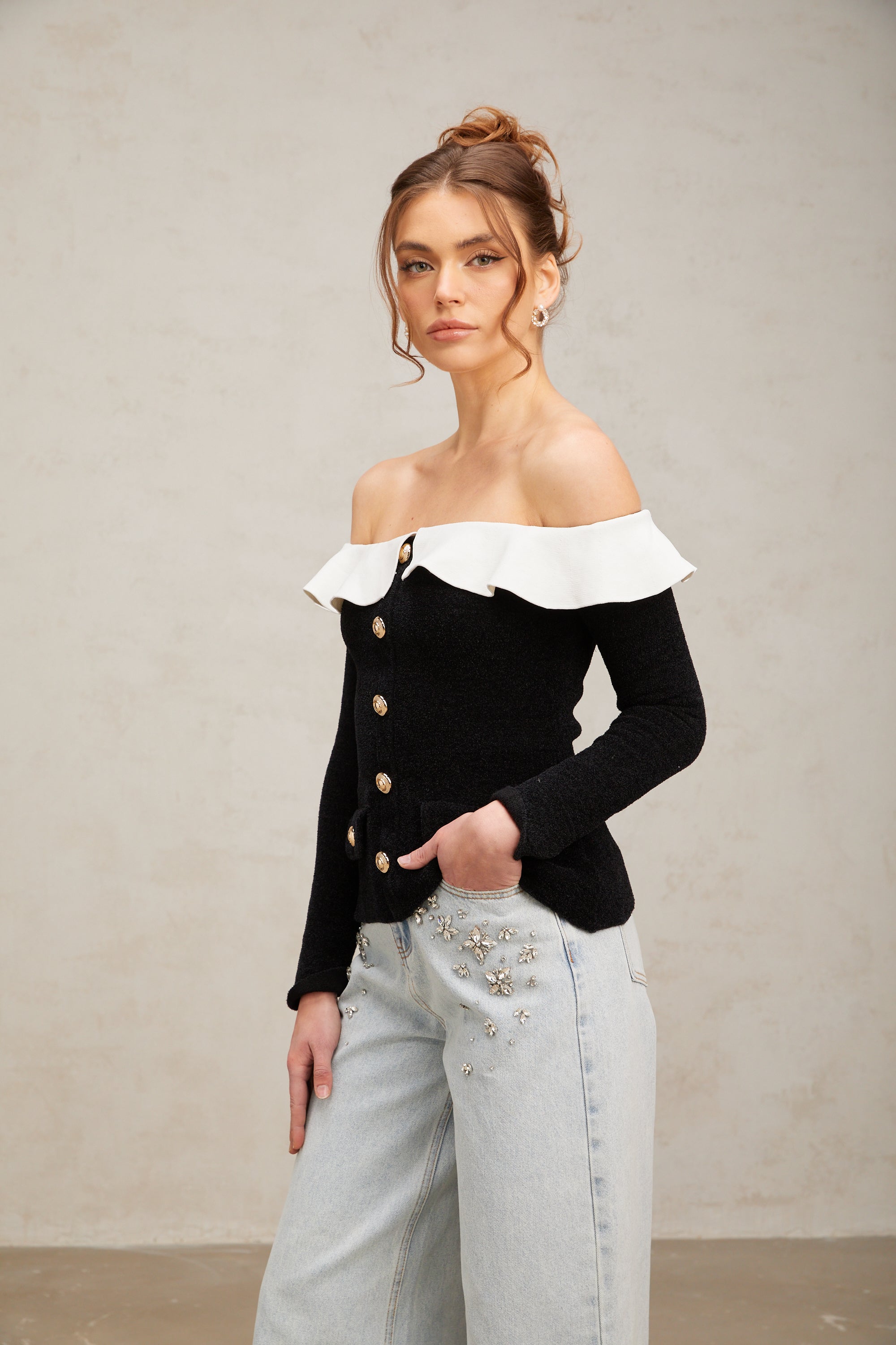 Alita black off-shoulder ruffled top