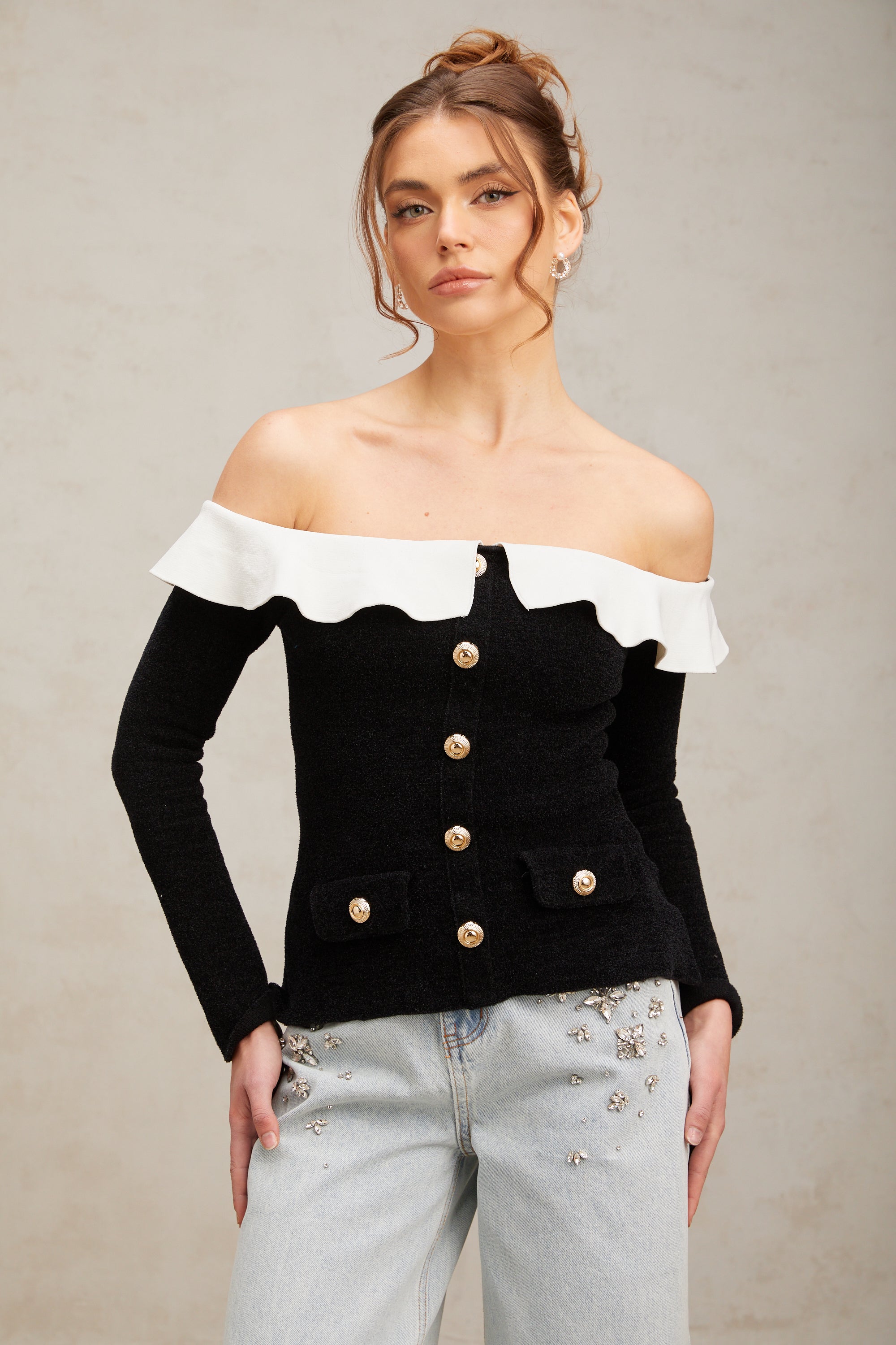 Alita black off-shoulder ruffled top