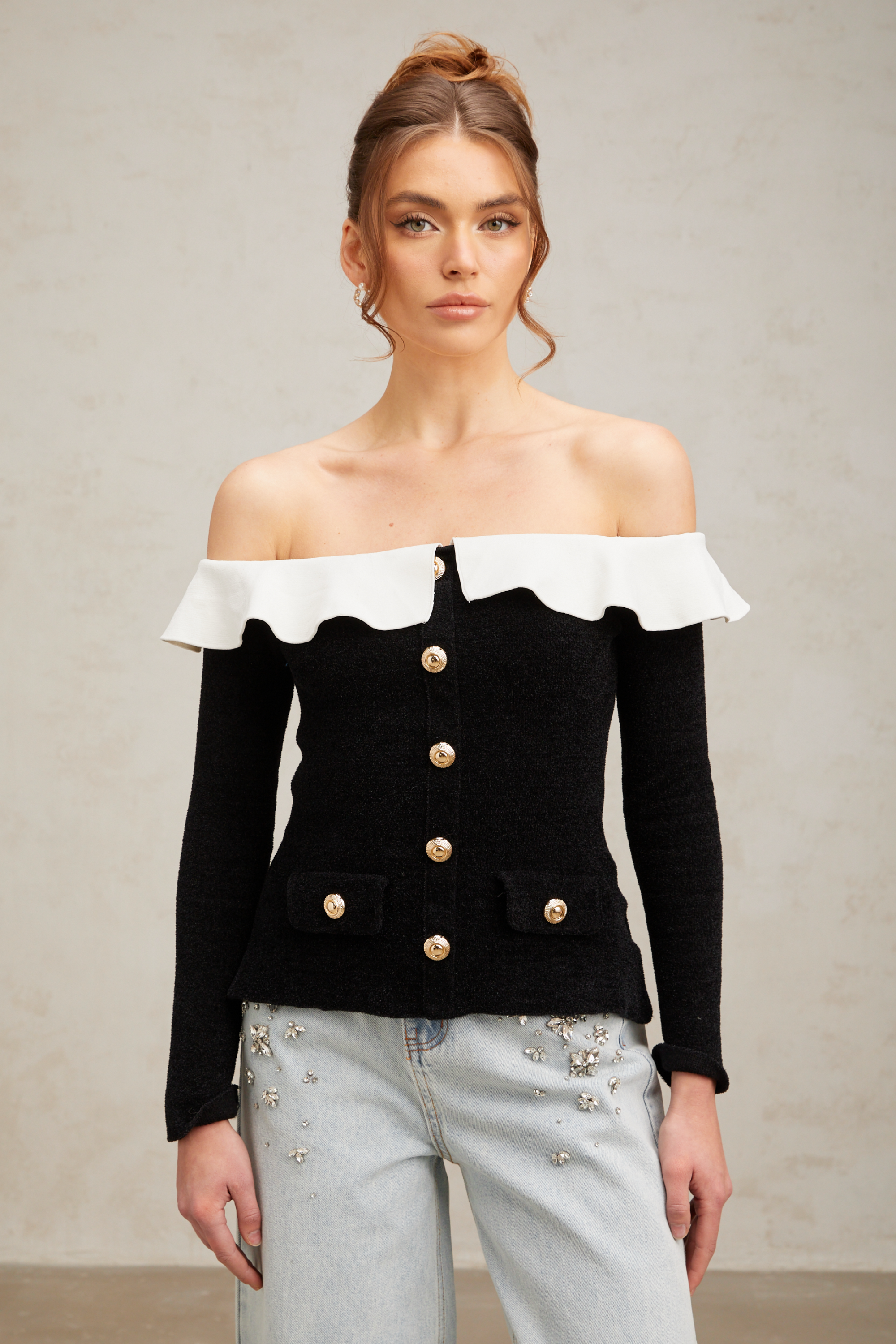 Alita black off-shoulder ruffled top