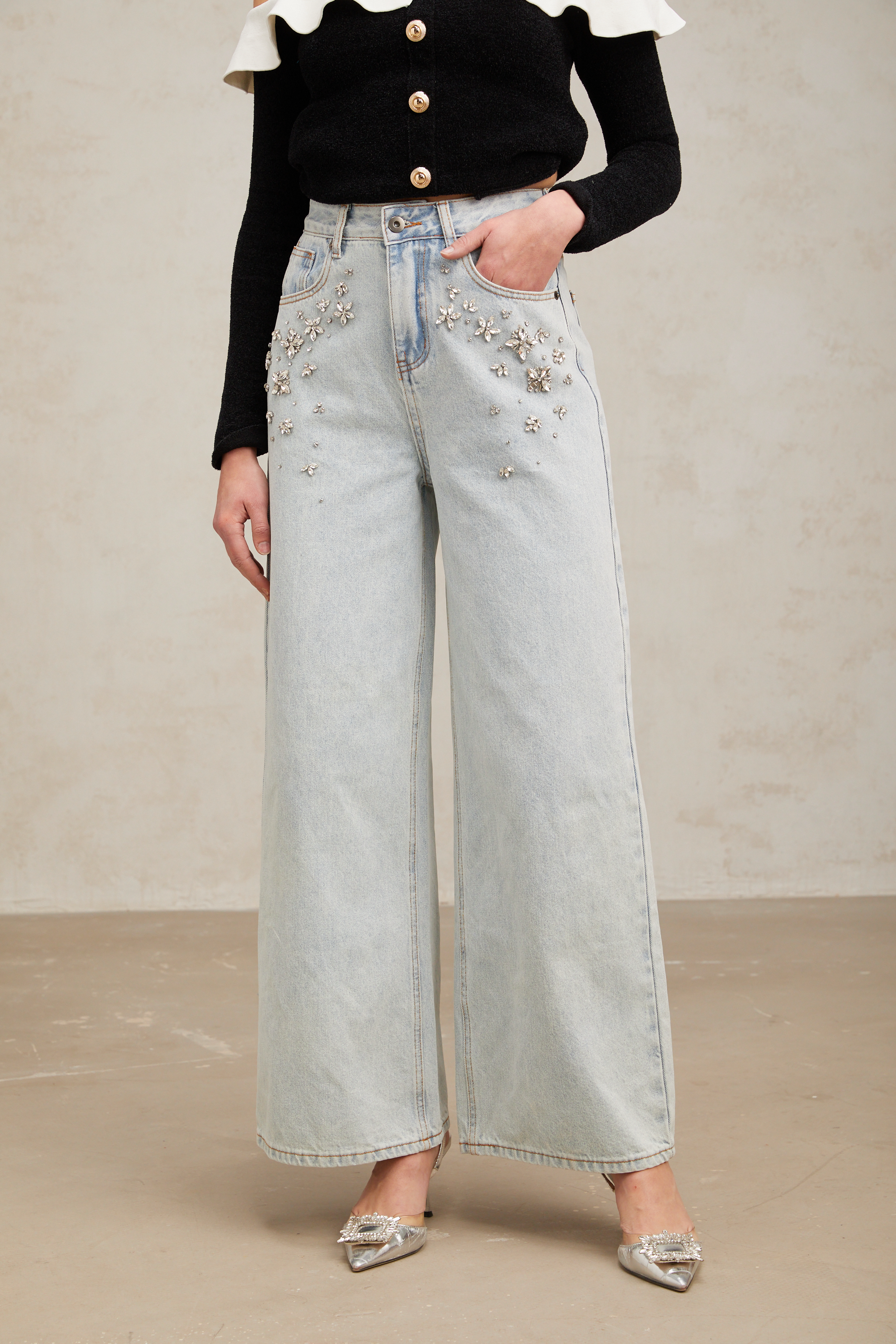 Mélanie light-blue embellished denim jeans